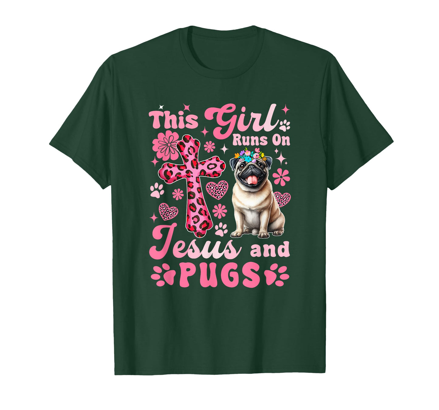 Girl Runs On Jesus And Pug Leopard Costume Women Lover T-Shirt
