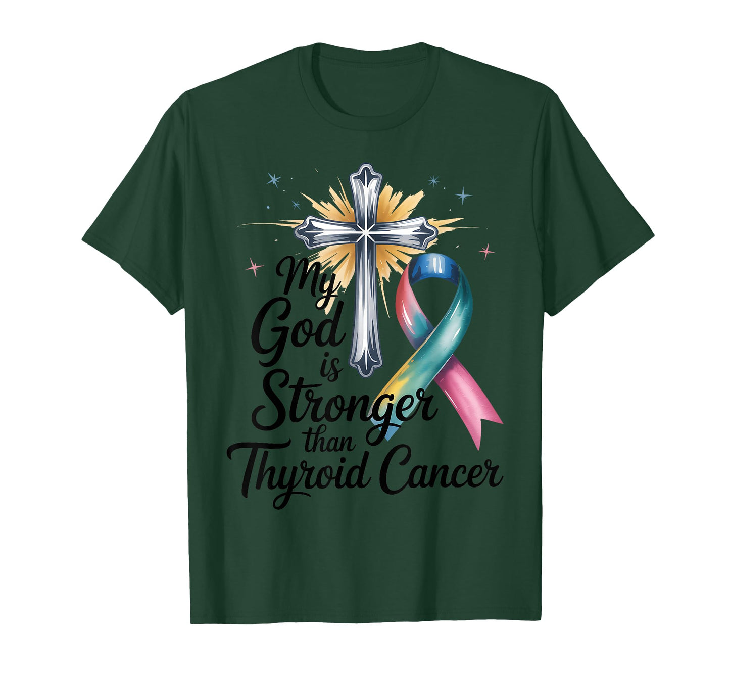 My God Is Stronger Than Thyroid Cancer Awareness Christian T-Shirt