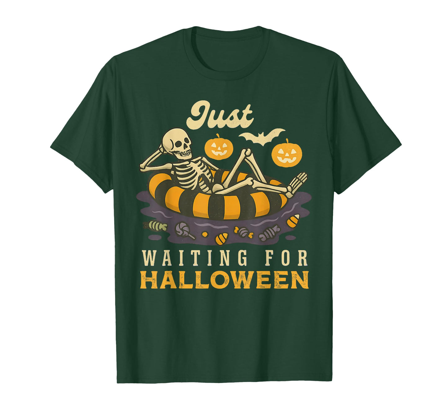 Just Waiting For Halloween Spooky Skeleton Trick Or Treat T-Shirt