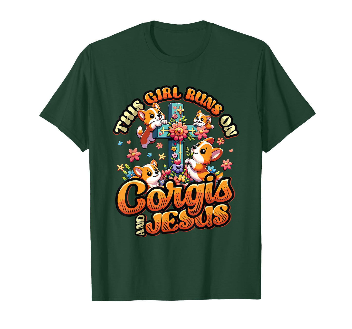 Corgis And Jesus Cute Corgis Christian Cross Girls Corgi T-Shirt