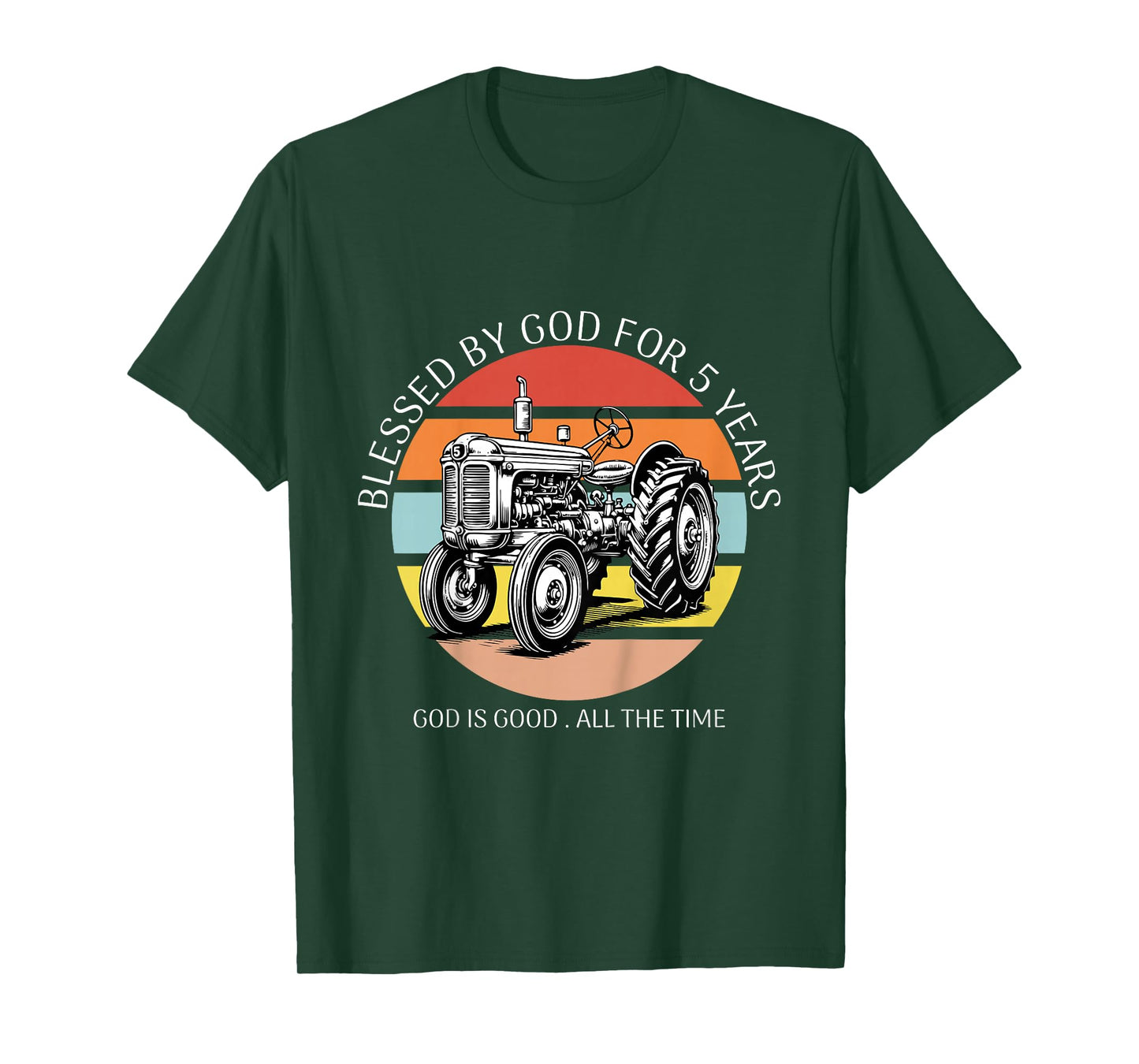 Kids Blessed by God for 5 Years Old Farm Tractor 5th Birthday T-Shirt