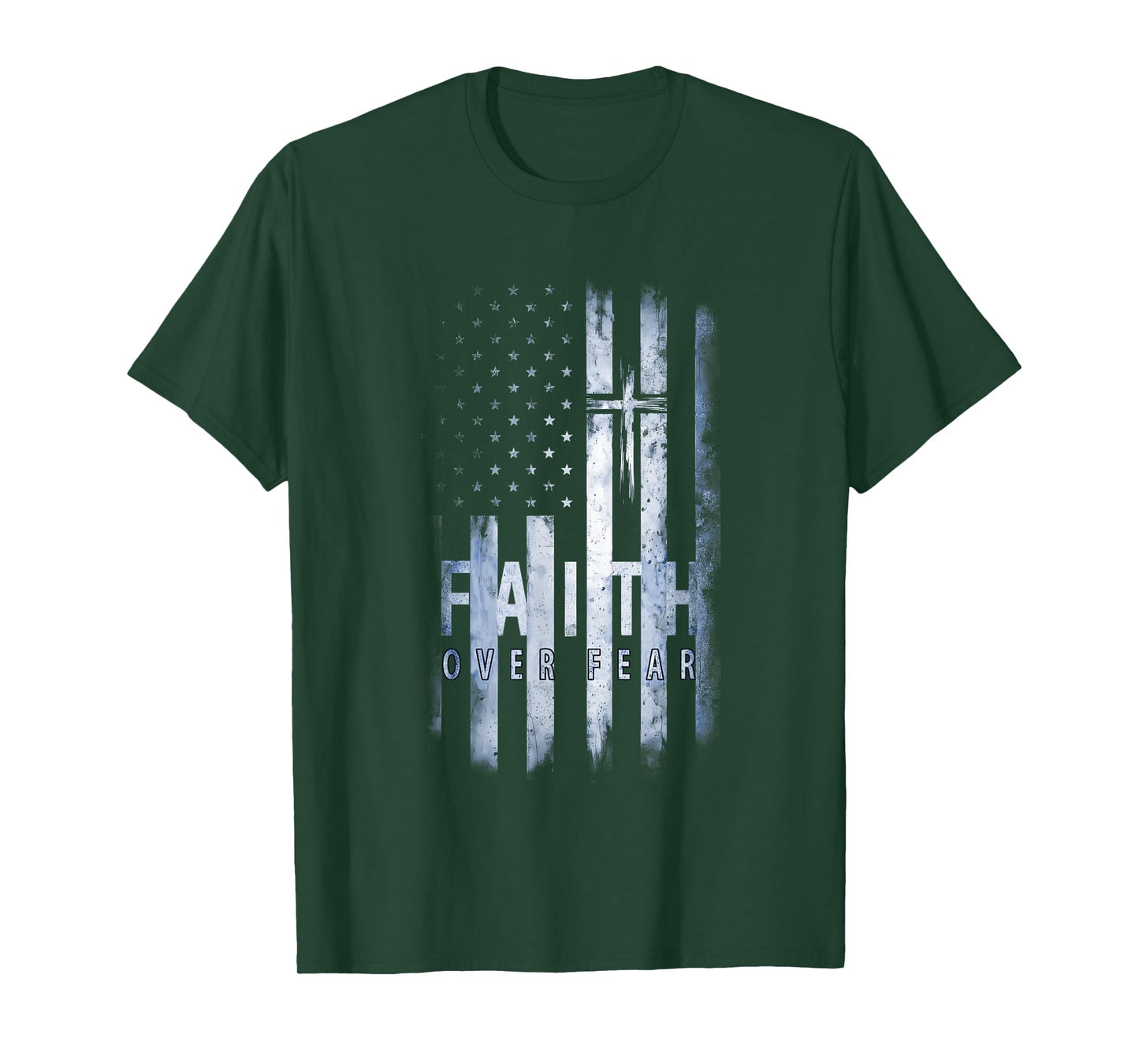 Patriotic USA American Flag Faith Over Fear Prayer T-Shirt for Women Kids Men