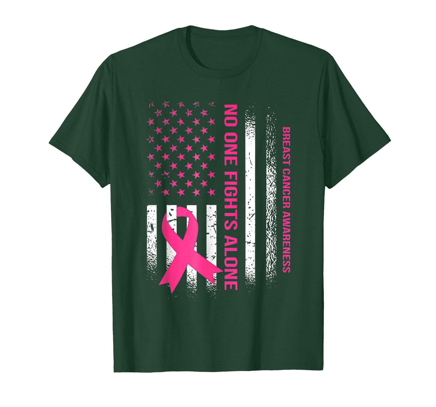 No One Fights Breast Cancer Alone American Flag Pink Ribbon T-Shirt