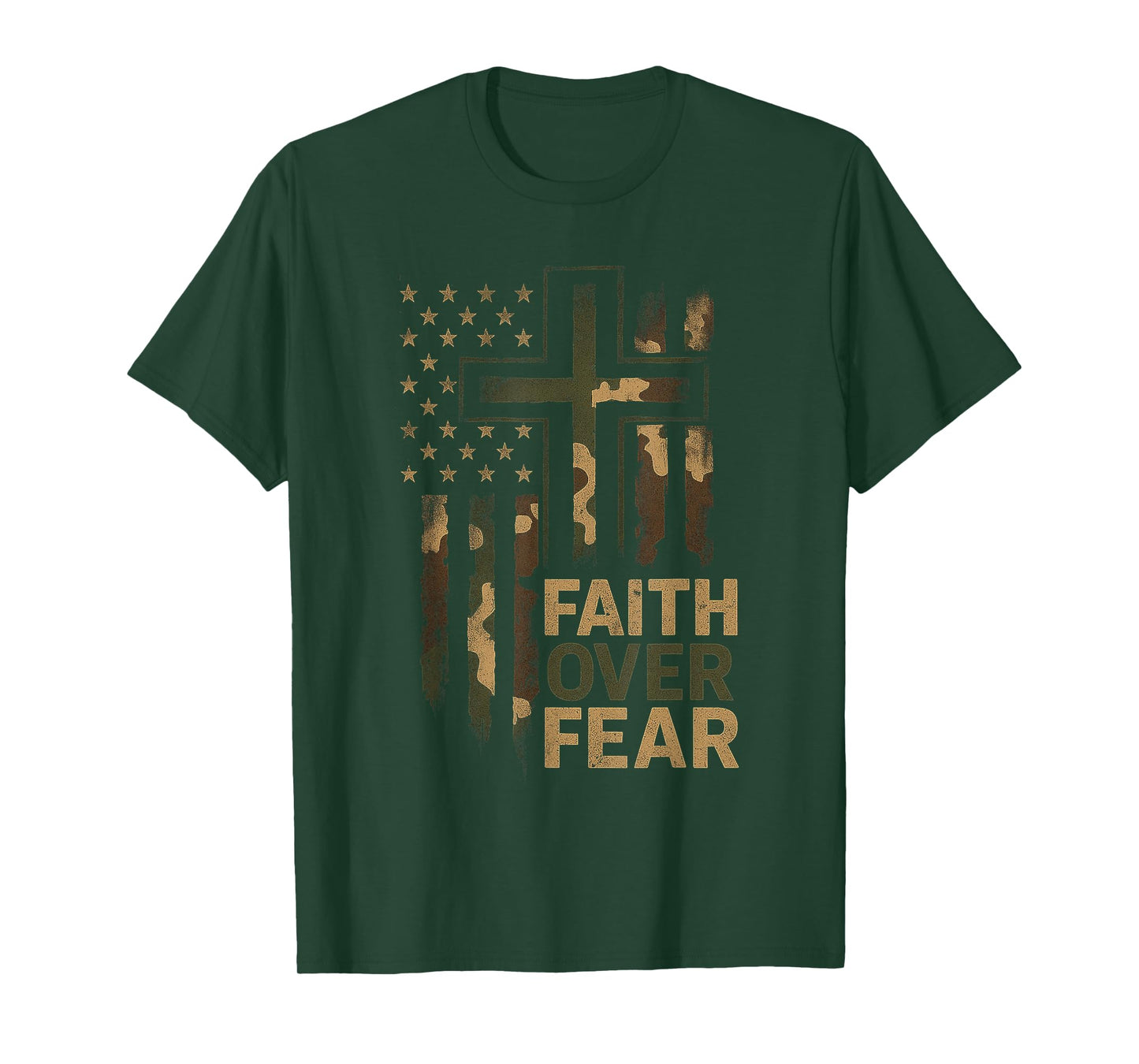 Christian Faith Over Fear Camo US Flag Patriot Men Women Kid T-Shirt