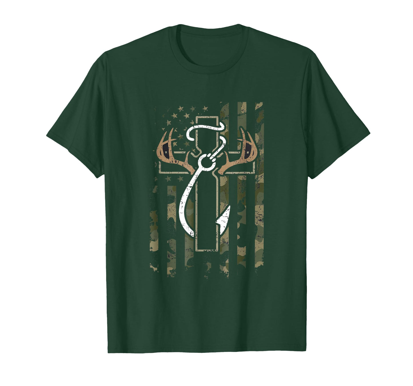 Faith Fishing Hunting Camo Cross with Hook Bass Christian T-Shirt