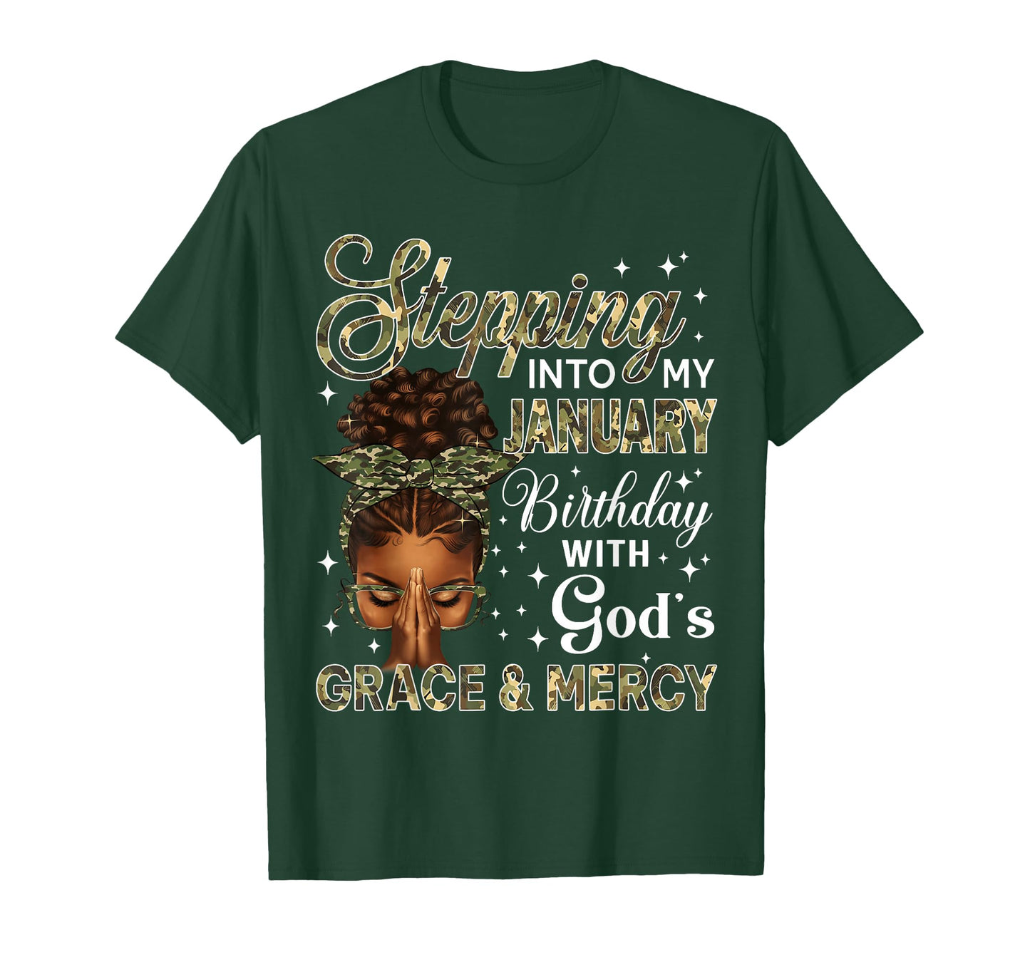 Stepping Into My January Birthday Black Women Afro Christian T-Shirt