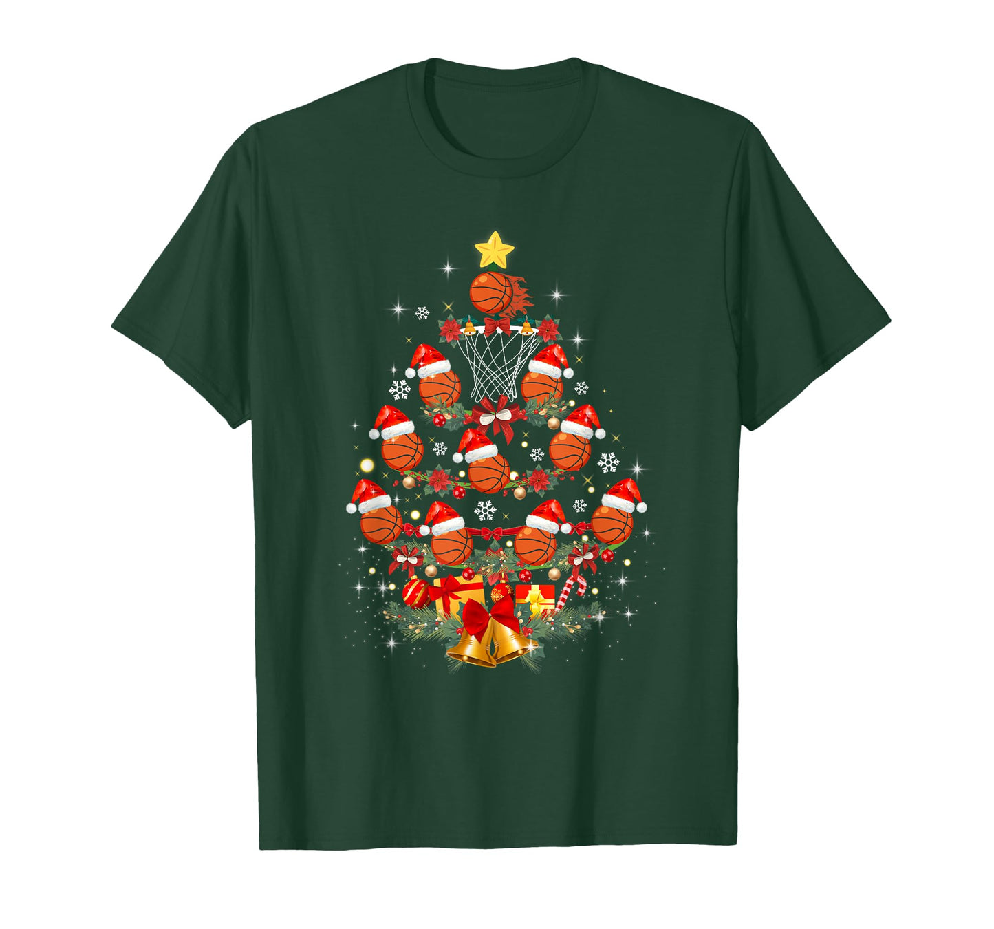 Basketball Christmas Tree Xmas Santa Sports Mens Womens Kids T-Shirt