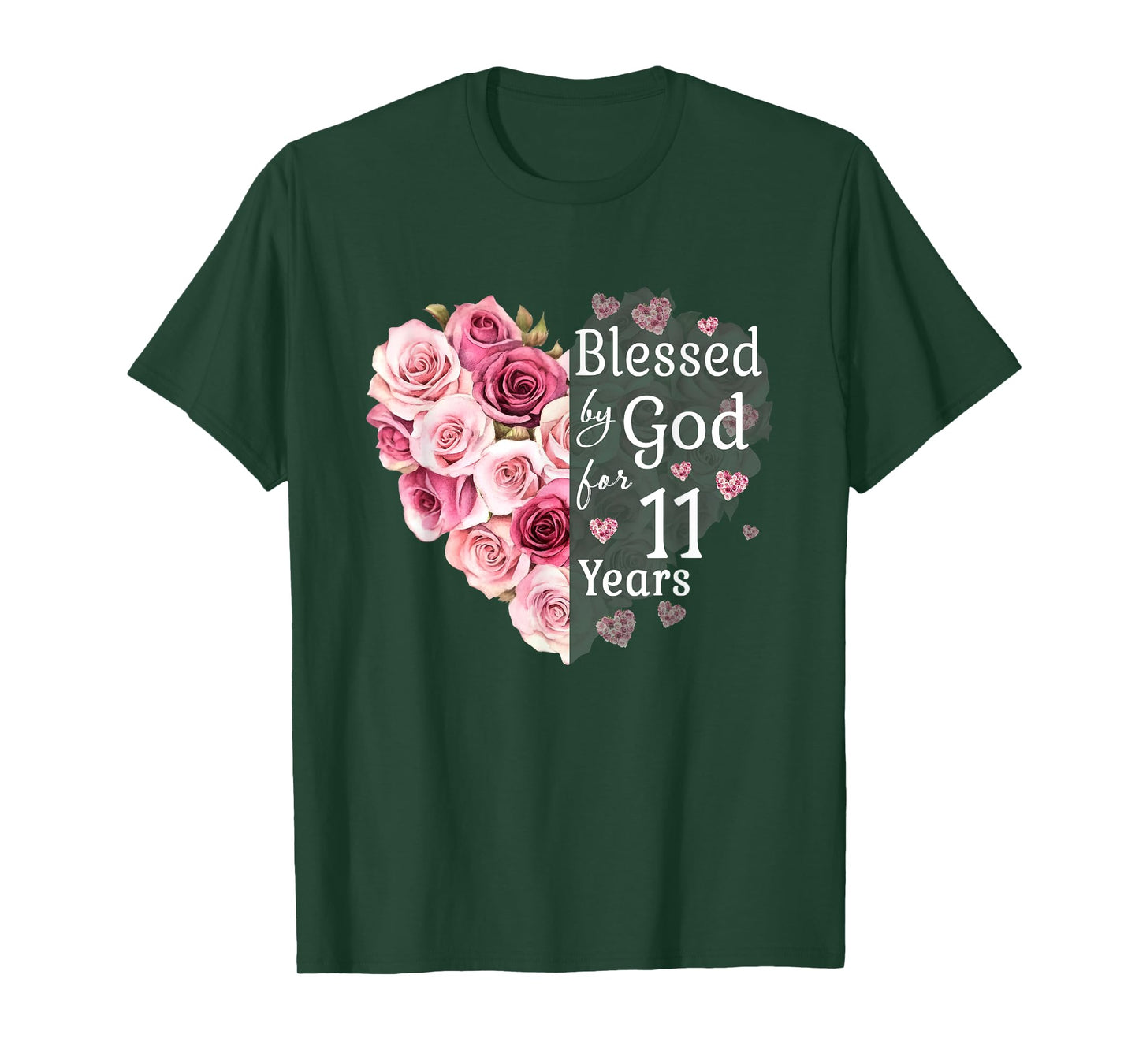 Blessed By God For 11 Years Rose Flower Heart 11th Birthday T-Shirt