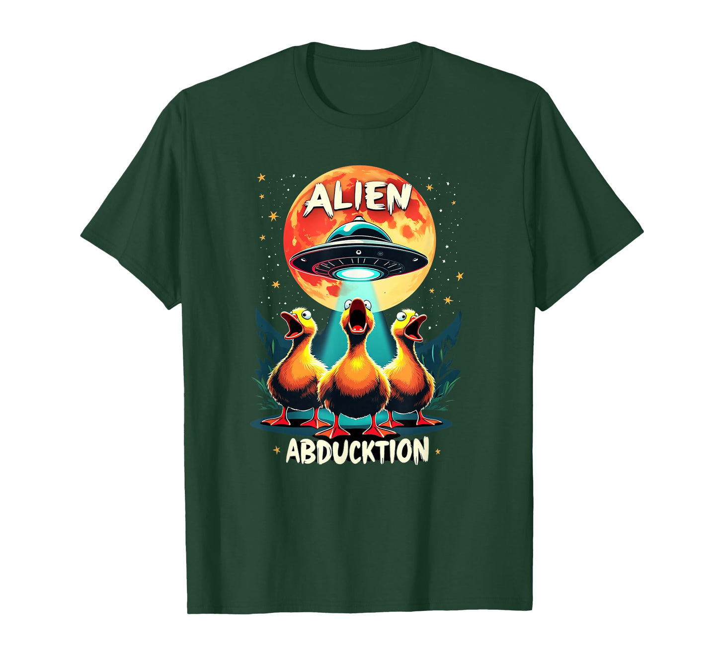 Funny Ducks UFO Abduction - Alien AbDUCKtion Word Joke T-Shirt