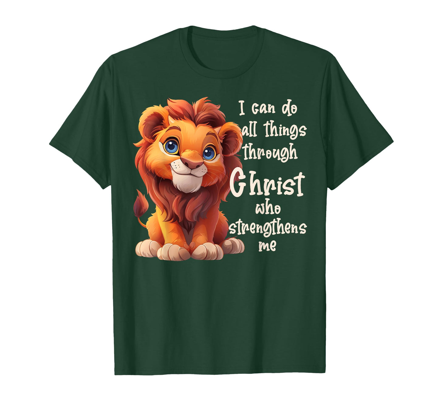 Kids I Can Do All Things Through Christ Cute Lion Cub T-Shirt