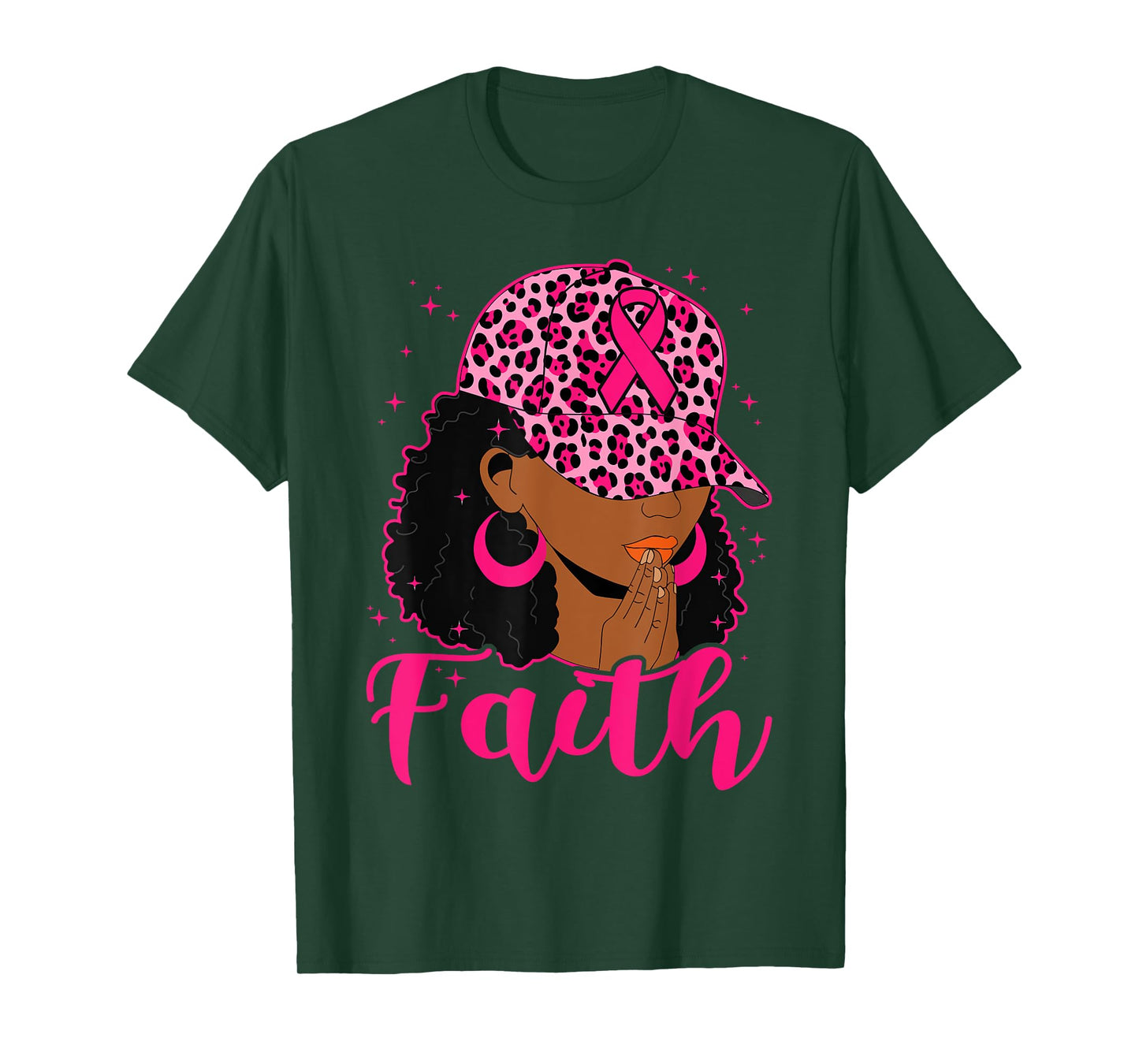 Faith Black Women Afro Christian Breast Cancer Awareness T-Shirt