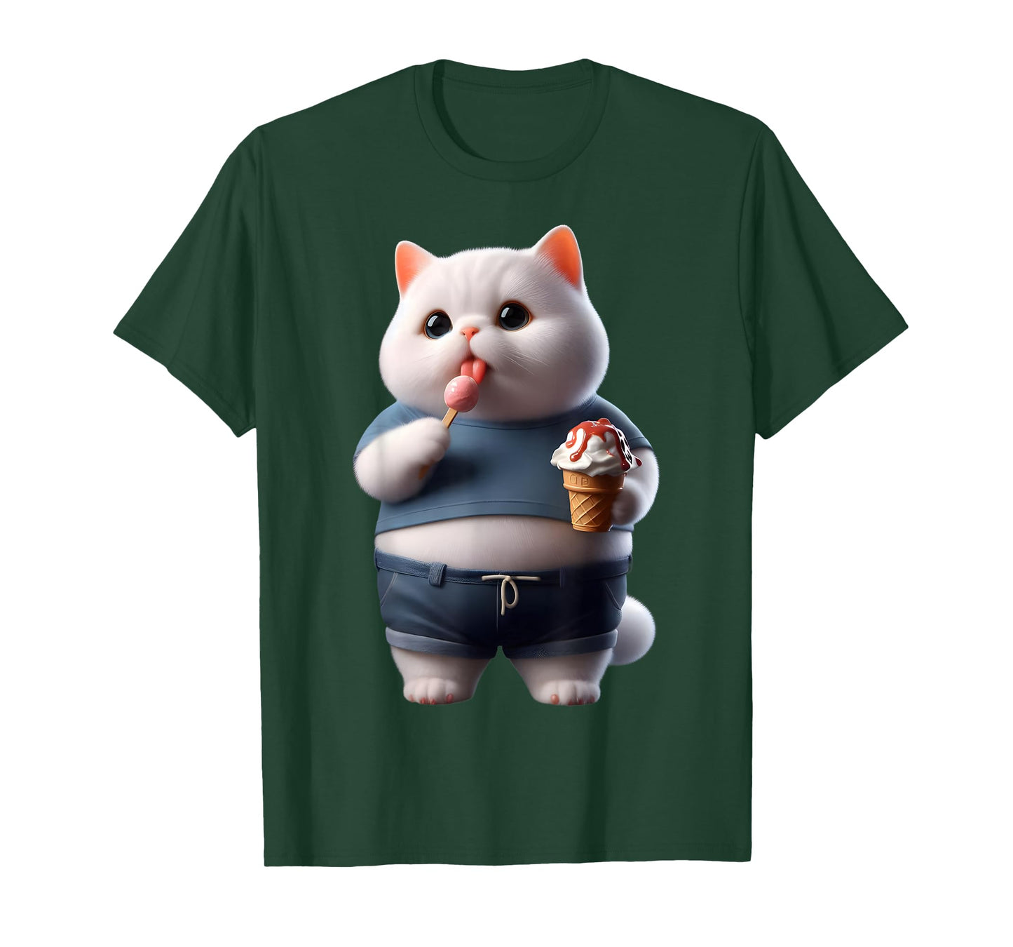 Funny Fat Cat Men Women Kids Ice Cream Fat Kitten Cat Lover T-Shirt