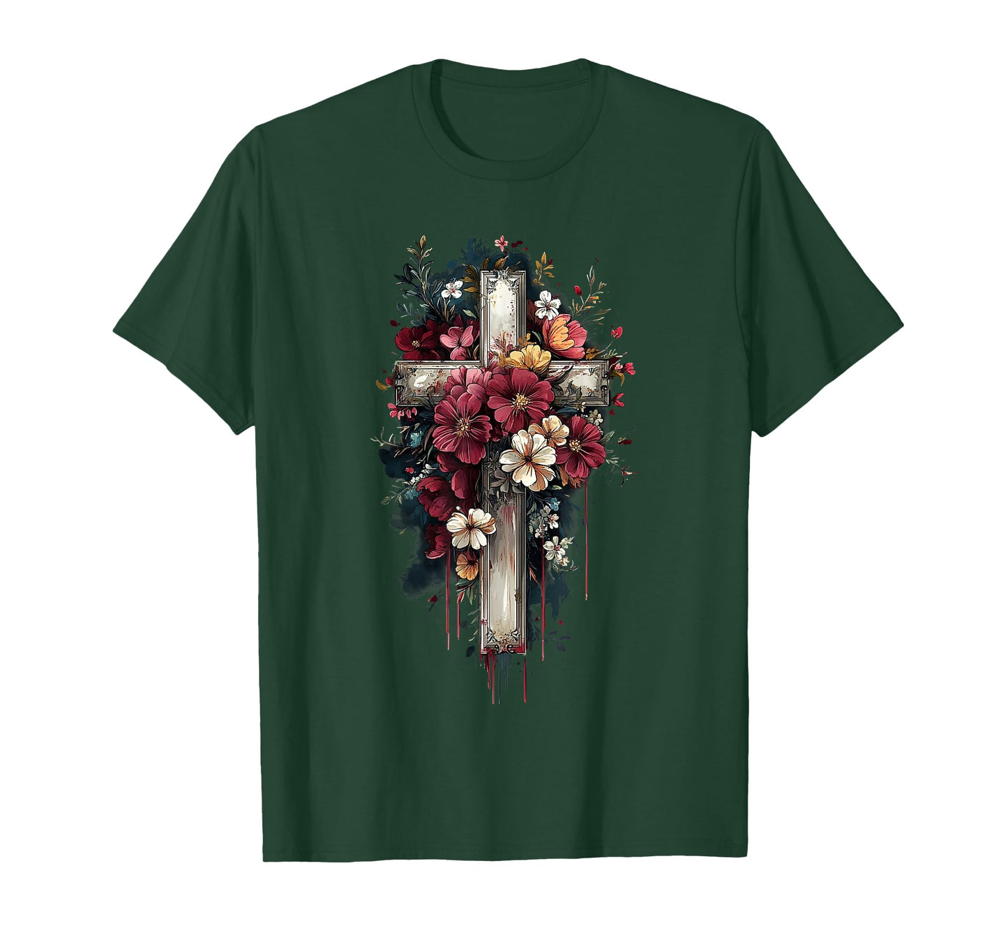 retro faith floral cross printed T-Shirt