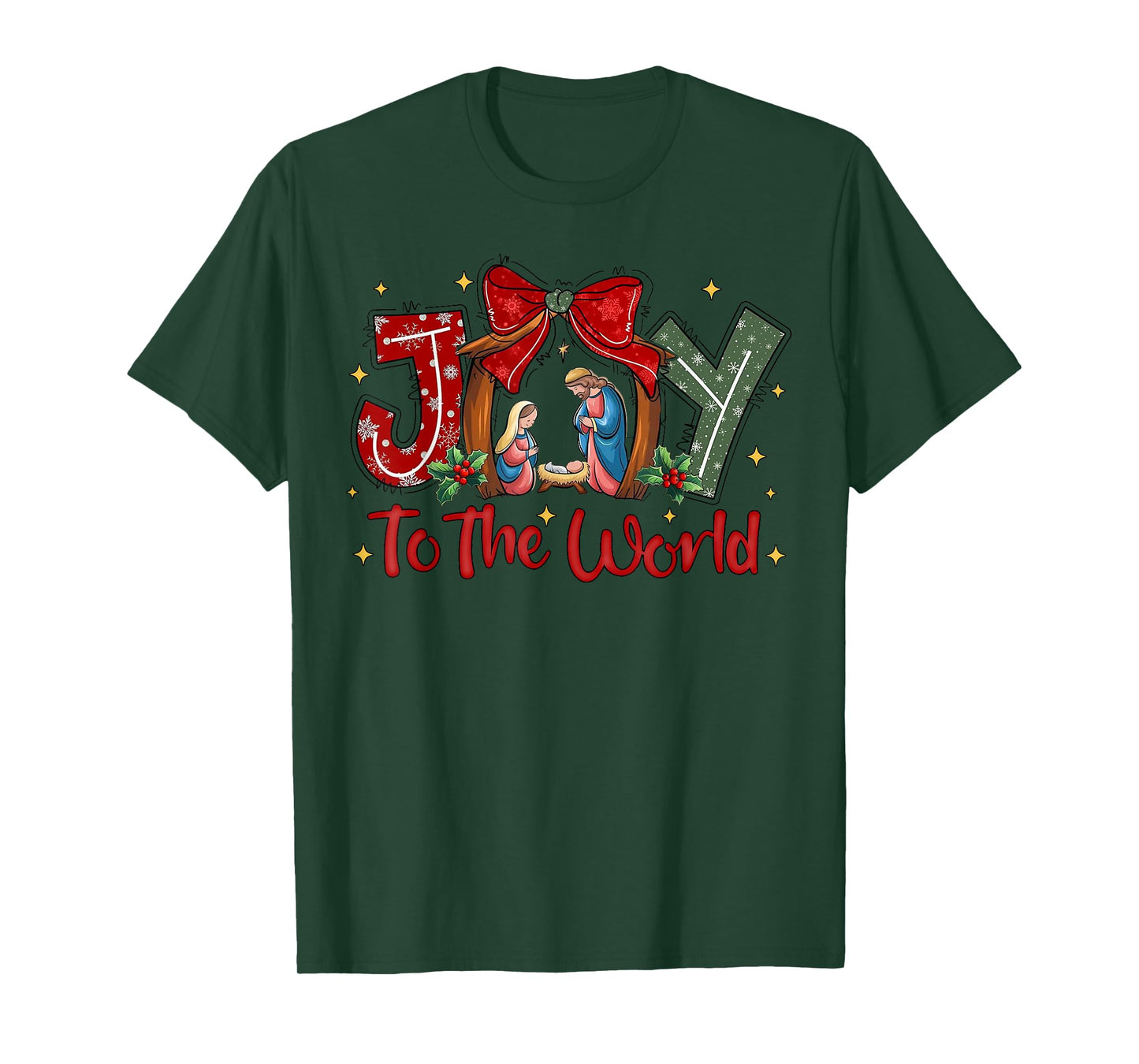 Joy To The World Jesus Christian Christmas Holiday T-Shirt - Black, Unisex-Adults, Short Sleeve, T-Shirt, Christmas pajamas