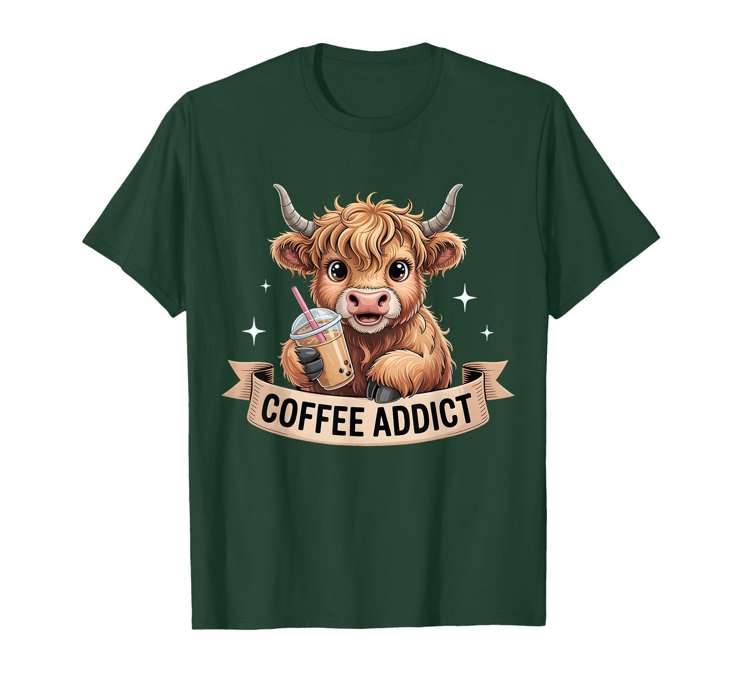 Cute Highland Cow Coffee Addict Funny Drink Coffee Cowgirl T-Shirt
