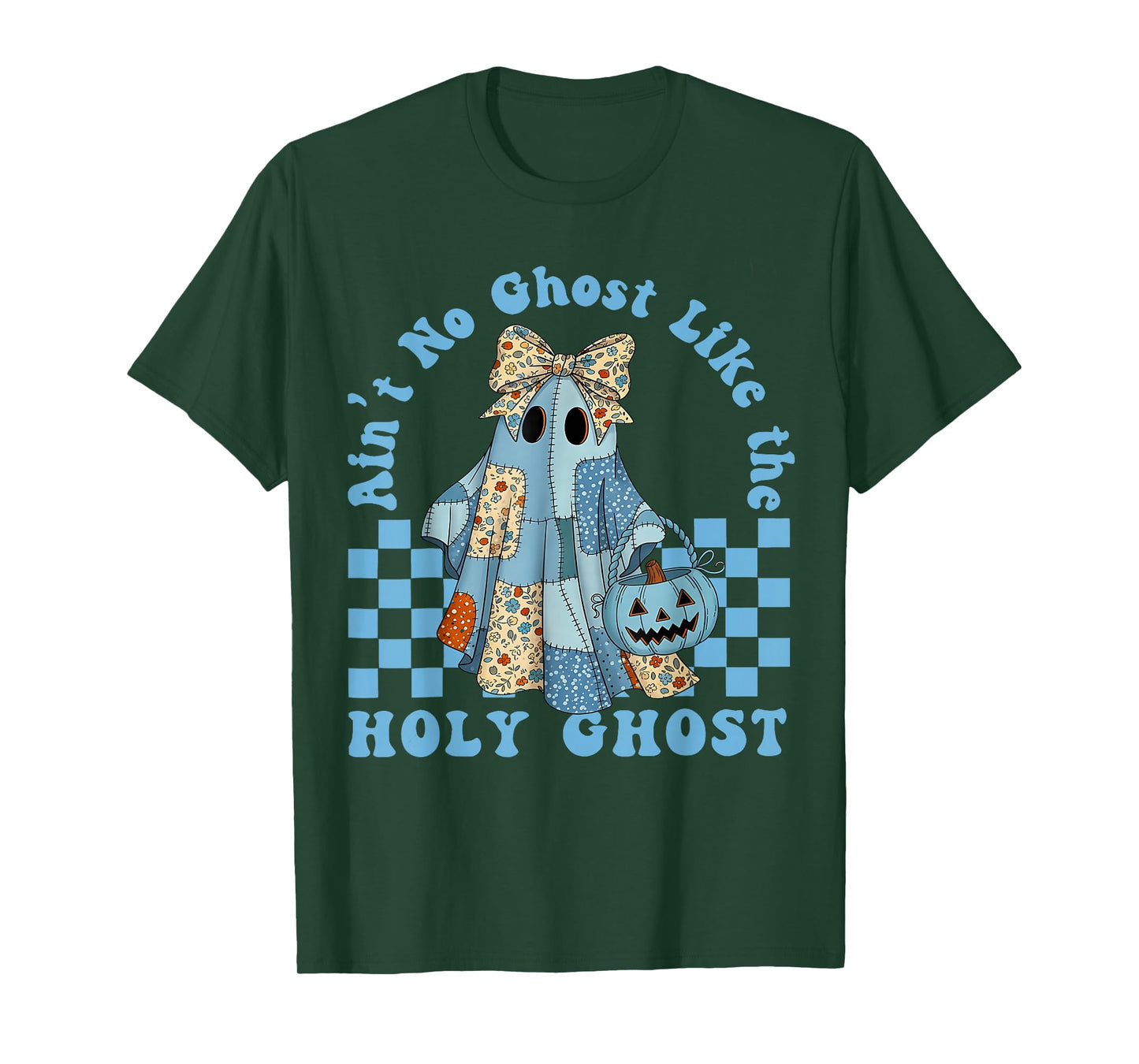 Aint No Ghost Like The Holy Ghost Blue Denim Patchwork Ghost T-Shirt