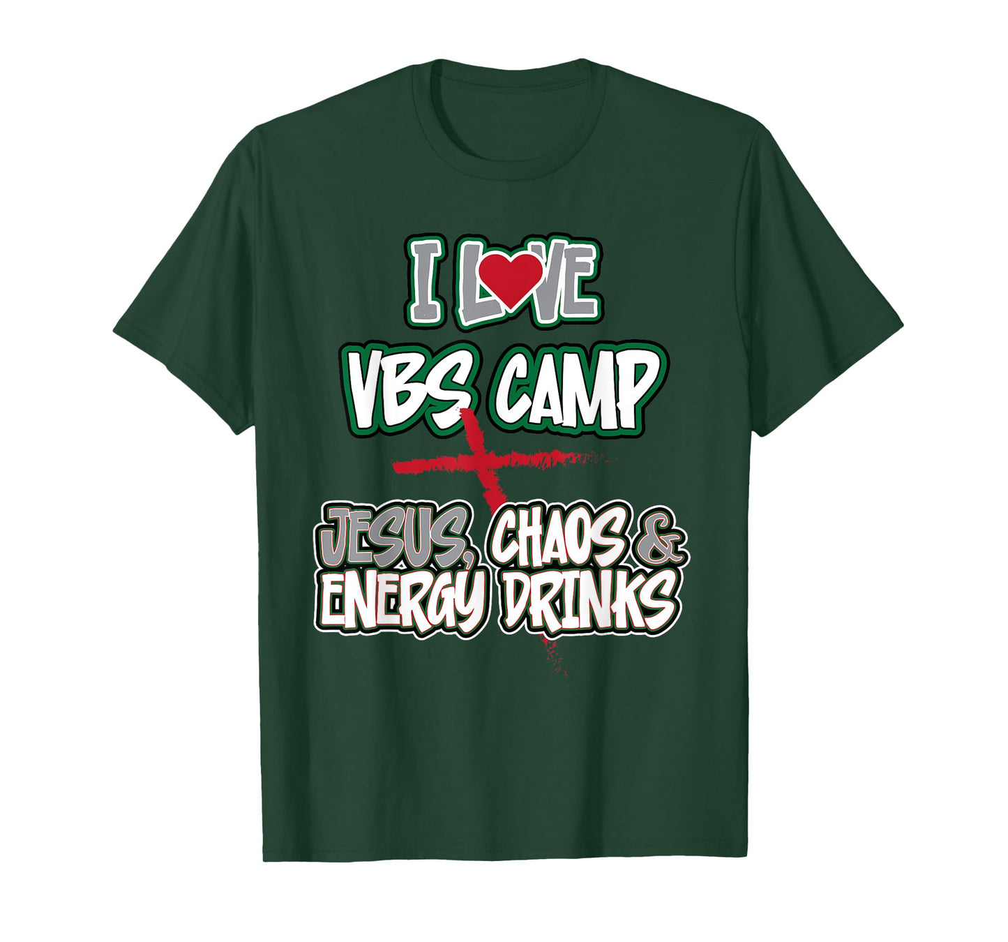 Funny Sarcastic I Love VBS Camp Jesus Chaos & Energy Drinks T-Shirt