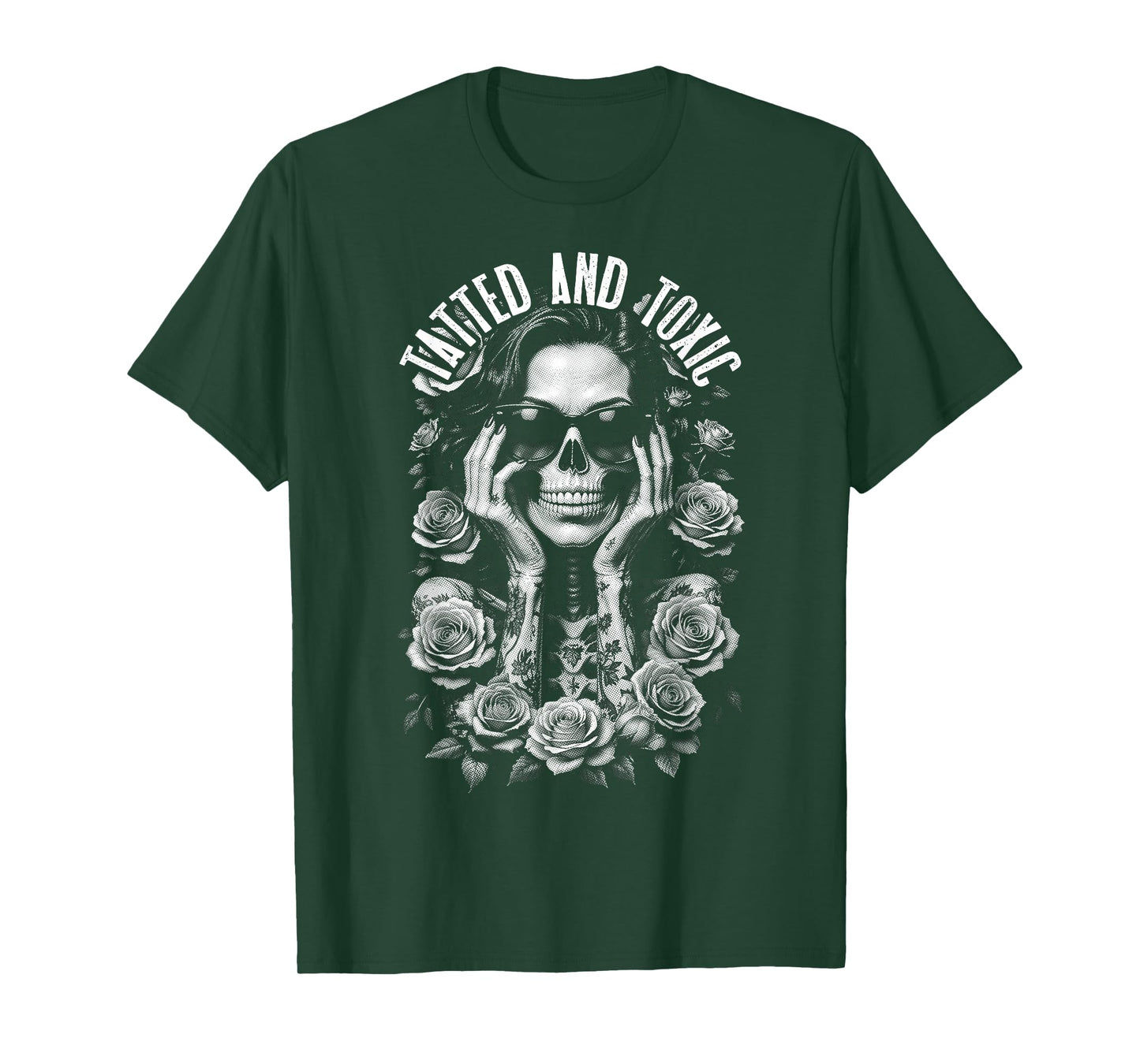 Tatted And Toxic Gothic Tattooed Skeleton Girl Roses Ink T-Shirt