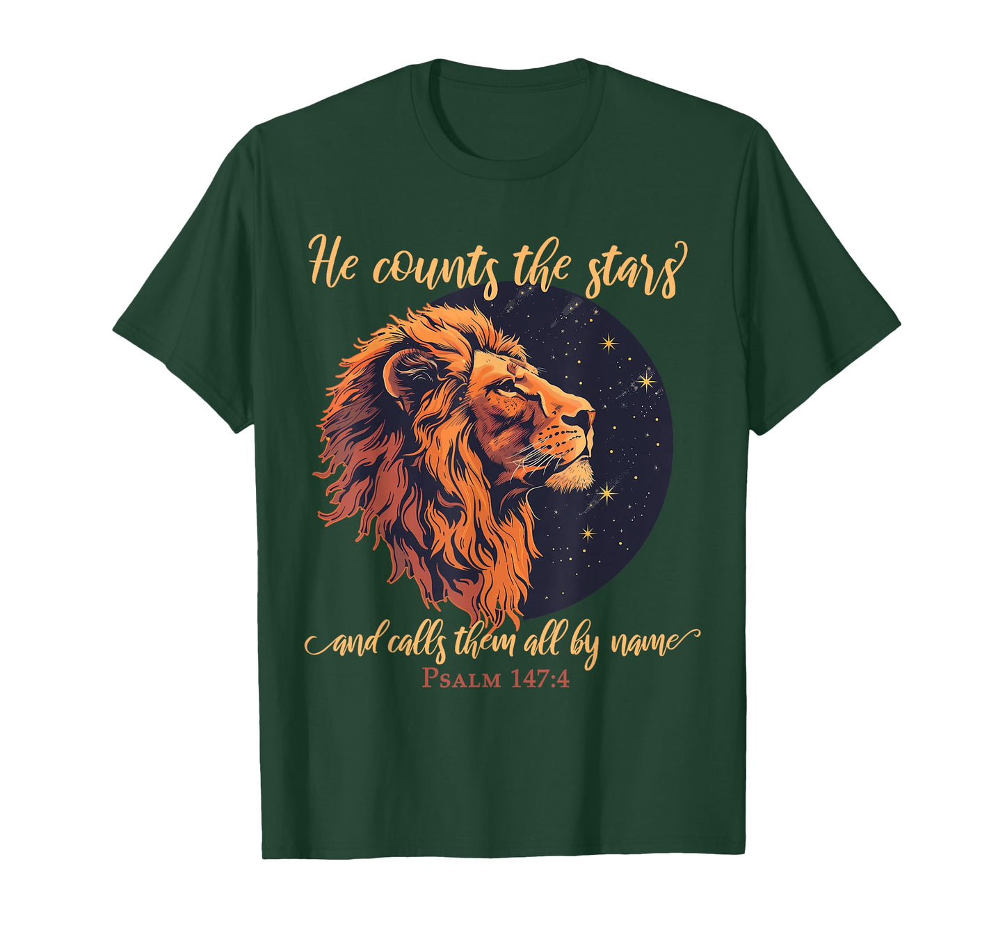 He Counts The Stars Psalm 147:4 Lion T-Shirt