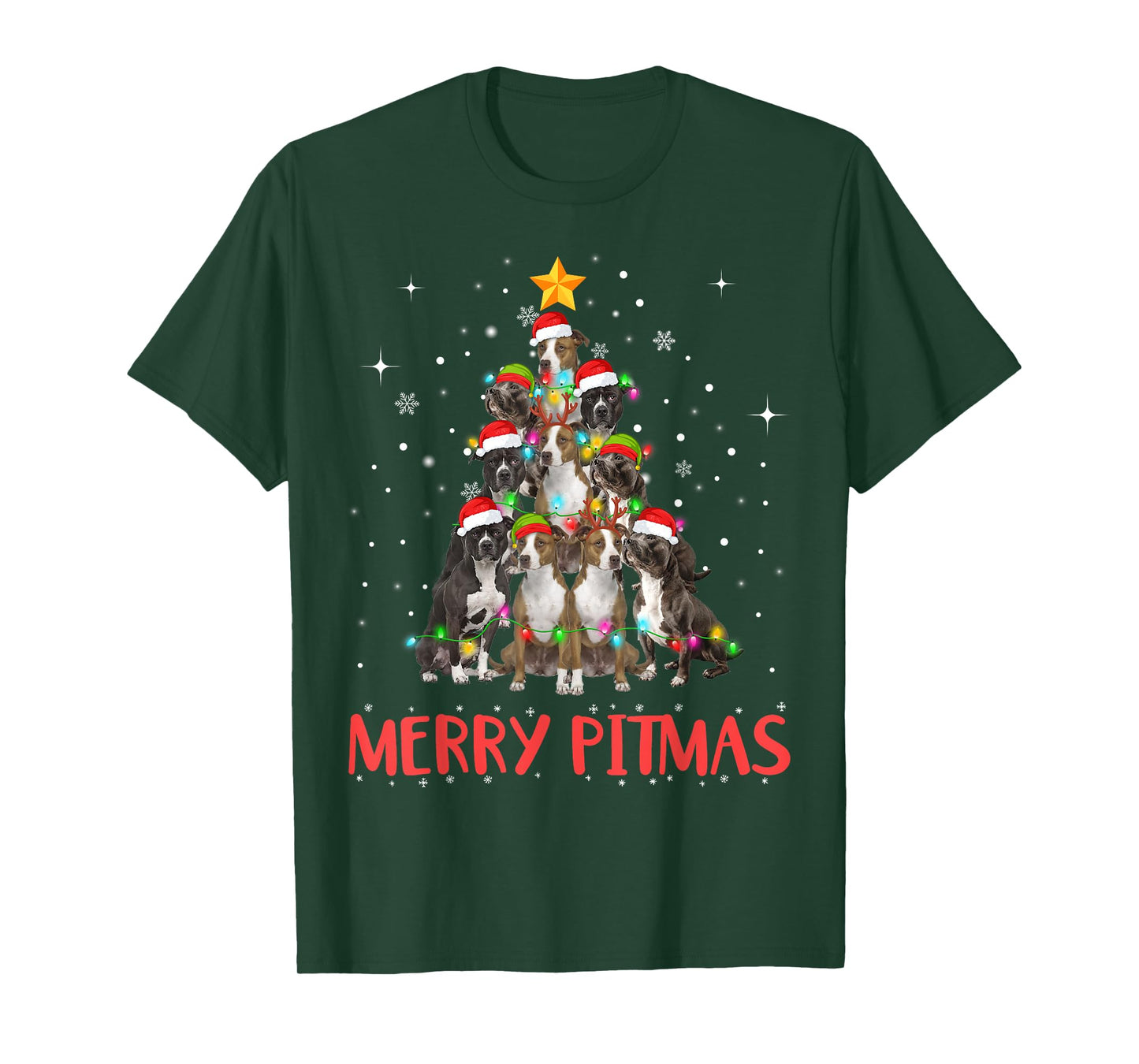 Merry Pitmas Pitbull Dog Ugly Christmas Sweater Tree Dogs T-Shirt