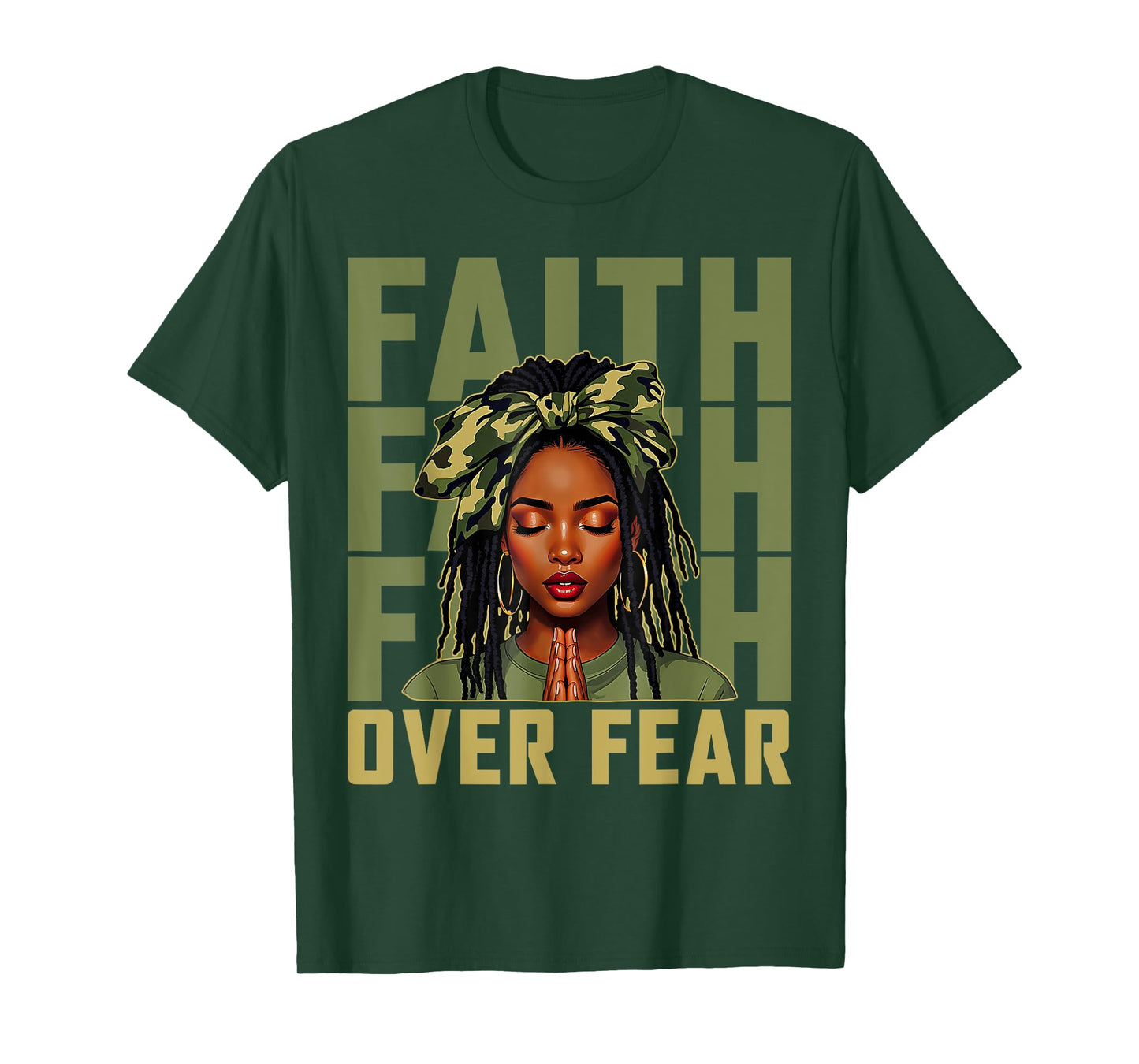 Faith Over Fear Christian Camo African American Afro Women T-Shirt
