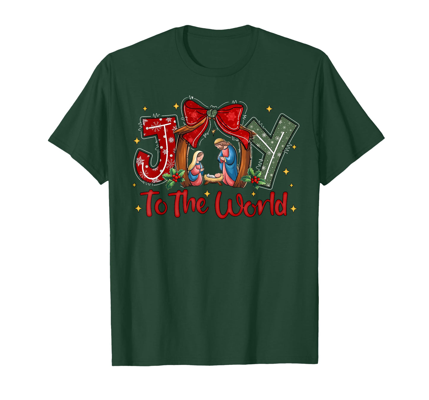 Joy To The World Jesus Christian Christmas Xmas Tree Holiday T-Shirt