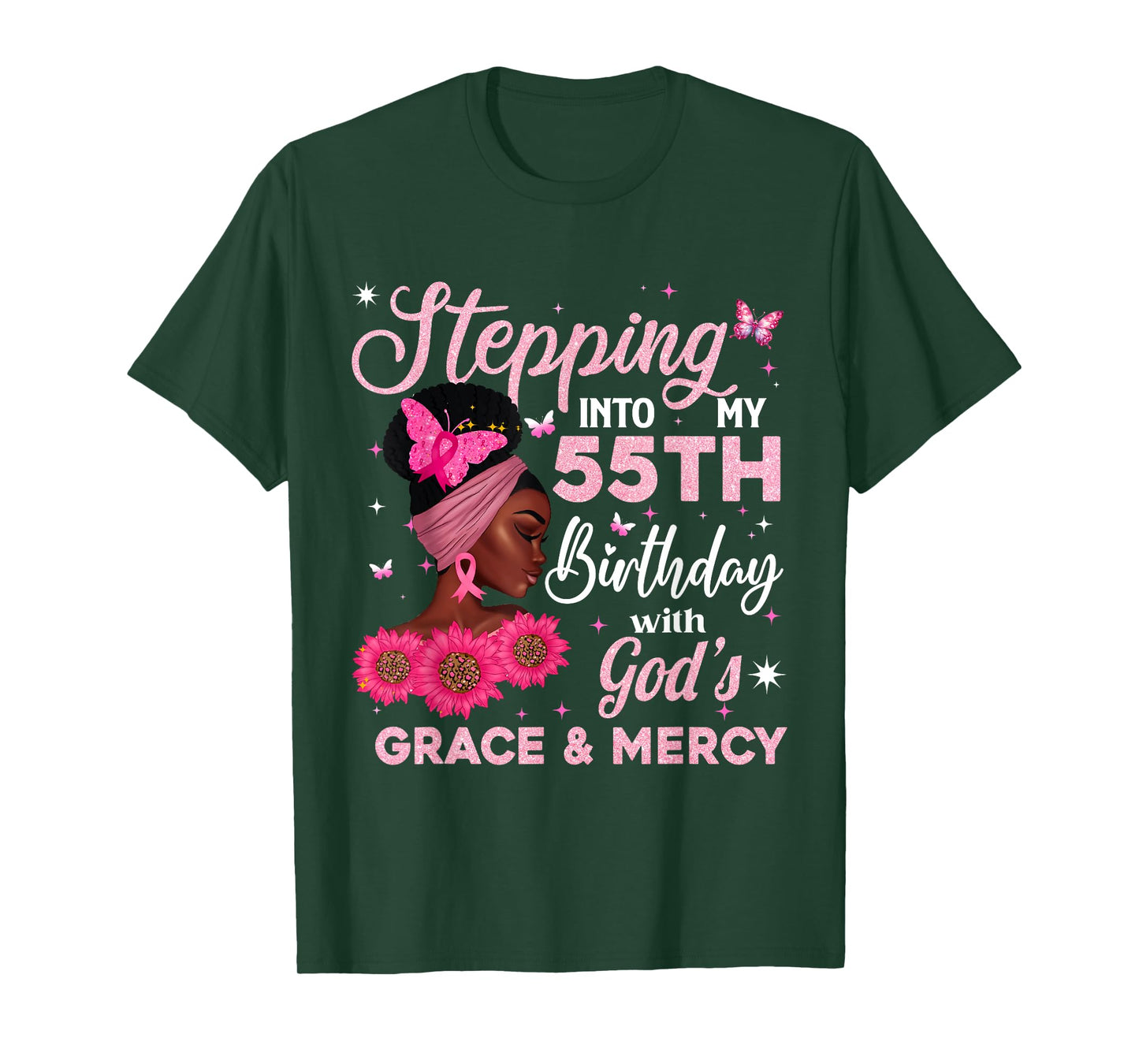Retro 55th Bday Woman Breast Cancer Butterfly 55 Years Old T-Shirt