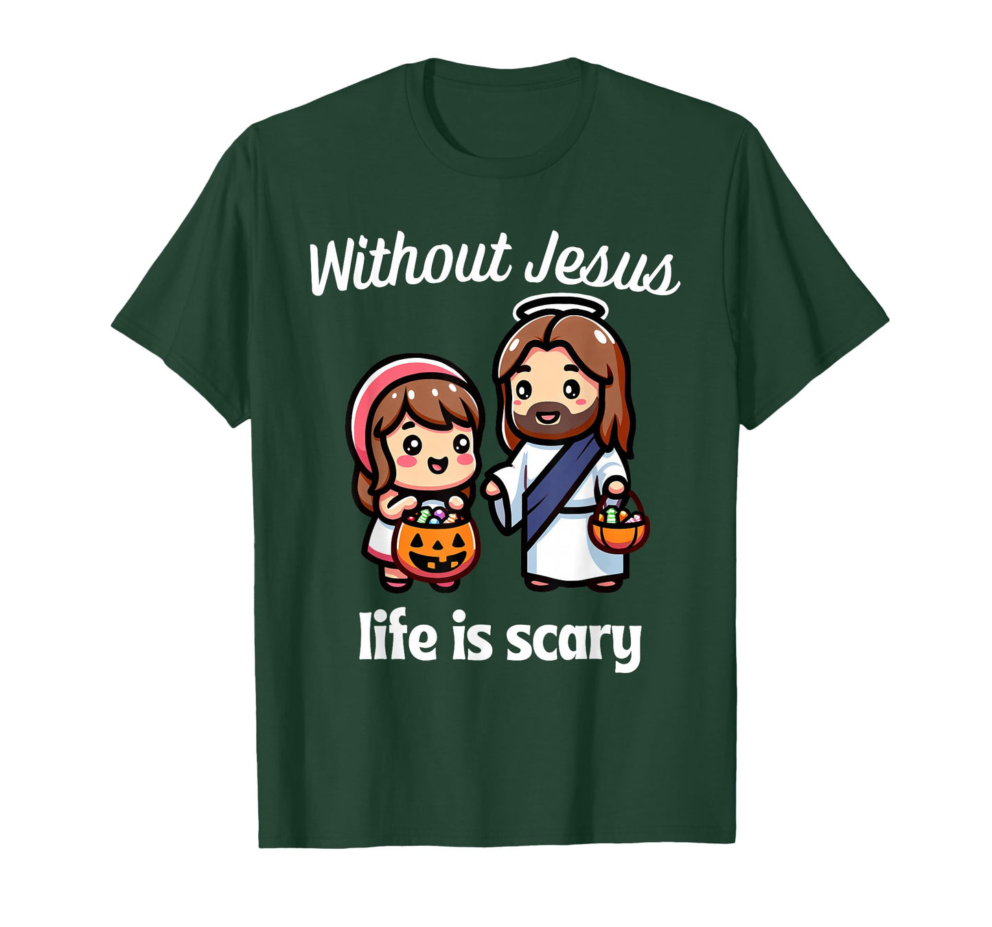 Life is Scary Without Jesus Christian Halloween Kids Mom Dad T-Shirt