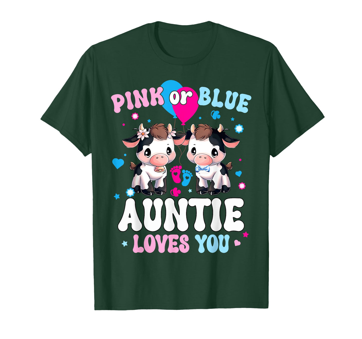 Pink Or Blue Auntie Loves You Cow Gender Reveal Announcement T-Shirt