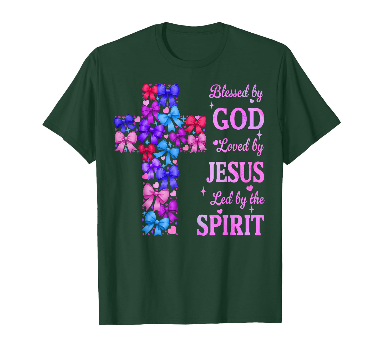 Blessed by God Loved by Jesus Coquette Bow Cross T-Shirt