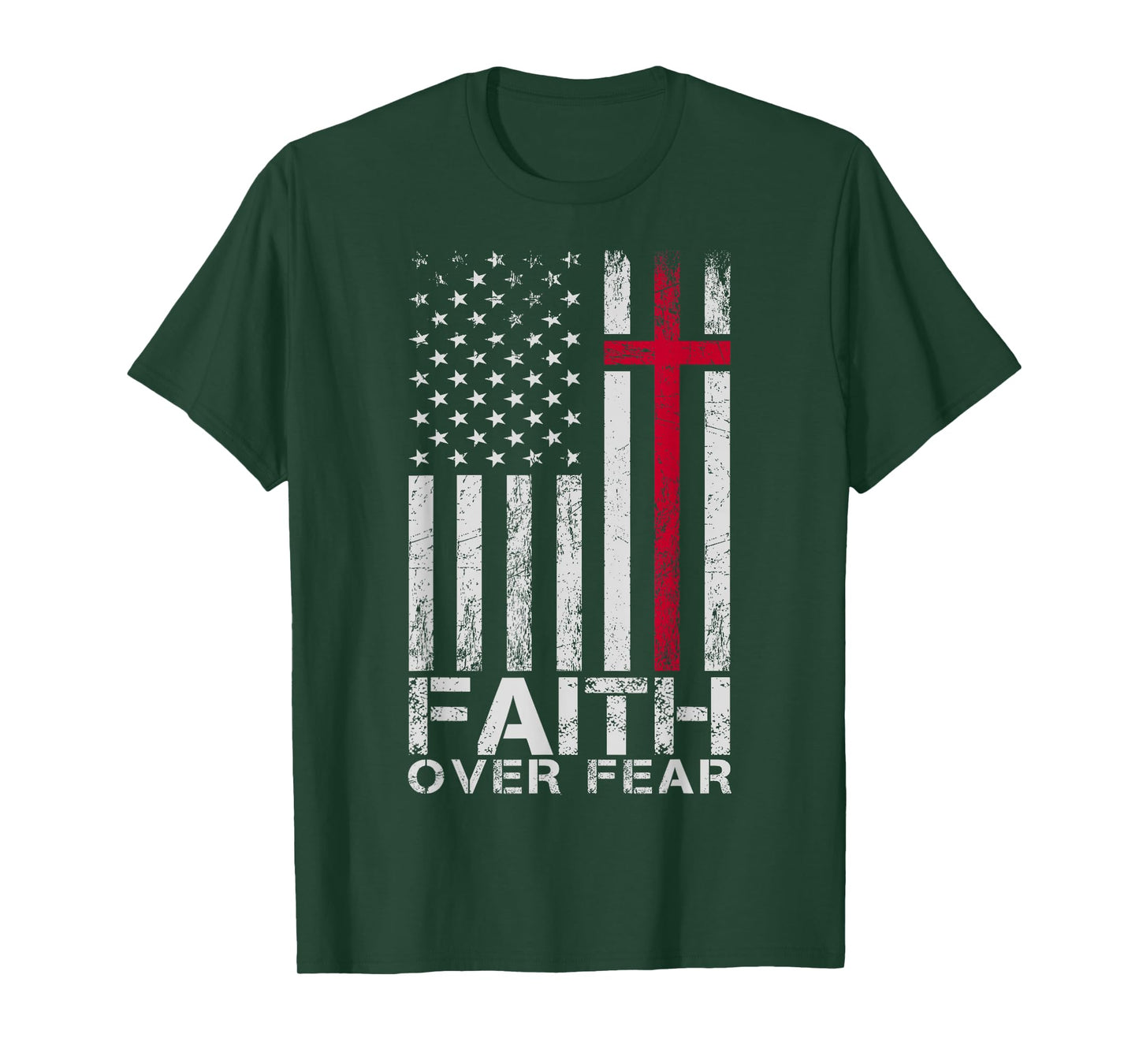 Faith Over Fear American USA Flag Jesus Cross Christian T-Shirt