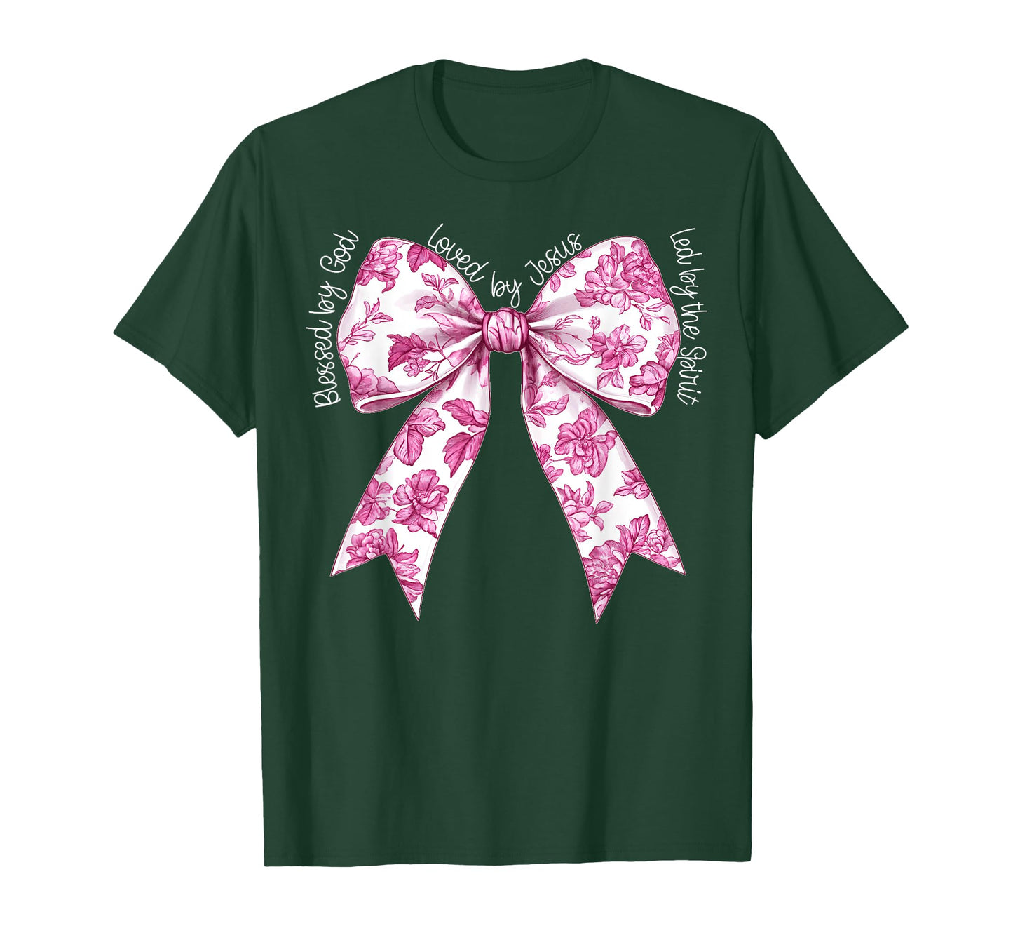 Blessed By God Loved By Jesus Pink Toile Coquette Bow T-Shirt