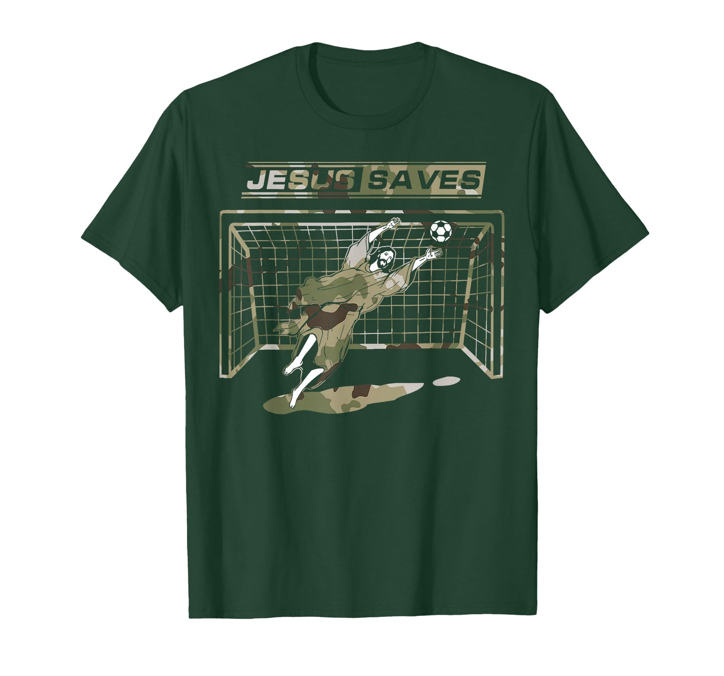 Jesus Saves Christ Soccer Goalie Sport Redleg Camo T-Shirt