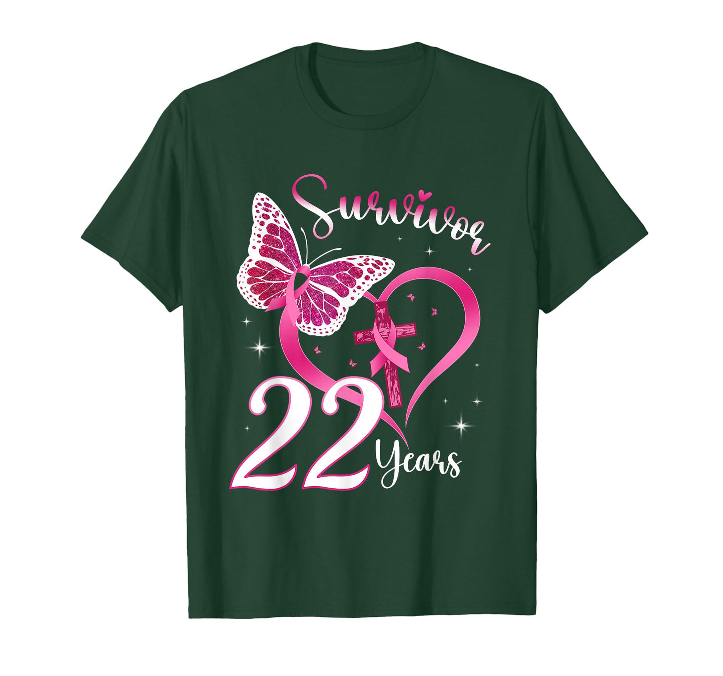 Breast Cancer Survivor Pink Ribbon Butterfly 22 Years Gift T-Shirt