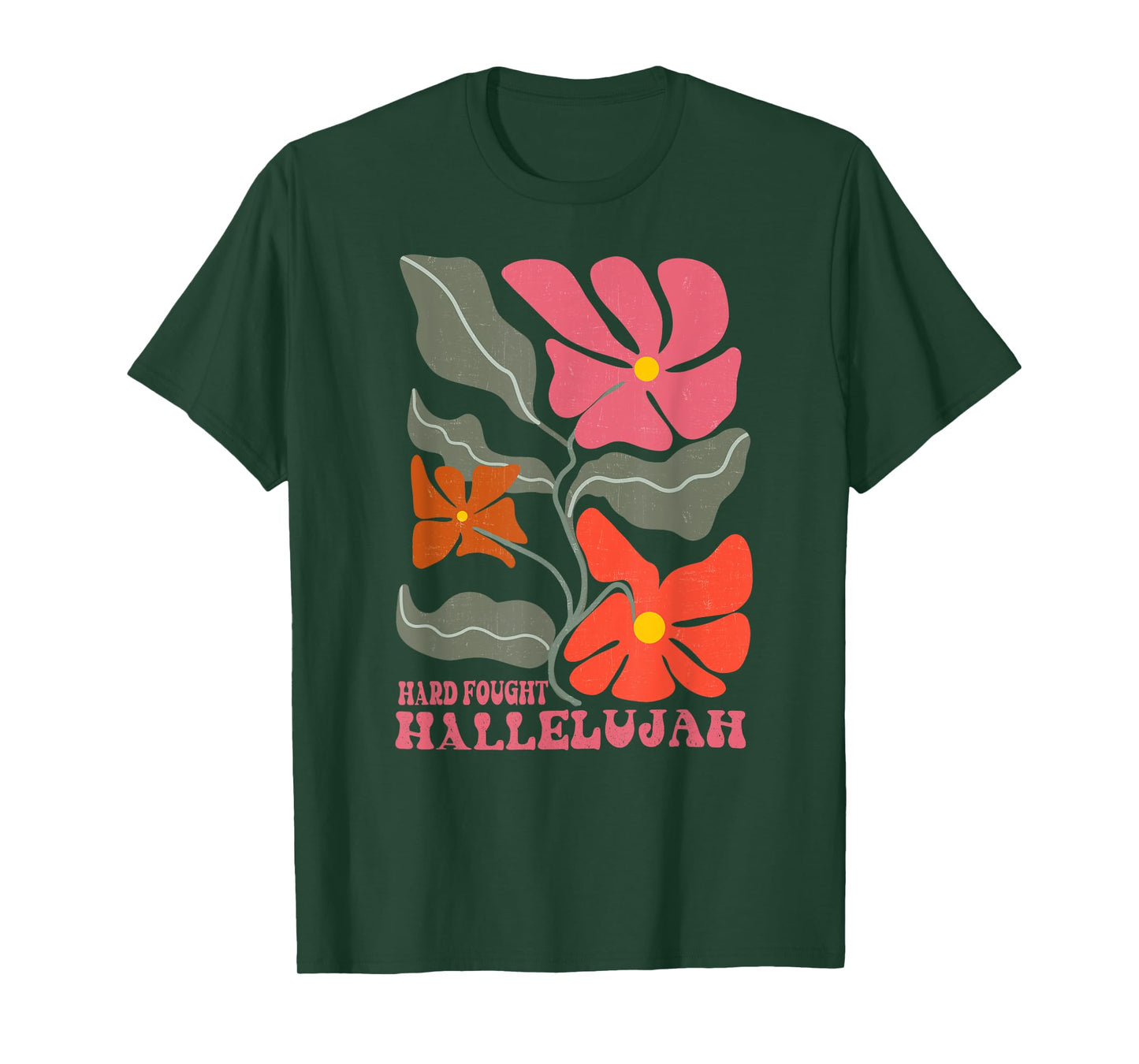 Retro Vintage Christian Hard Fought Hallelujah Boho Floral T-Shirt
