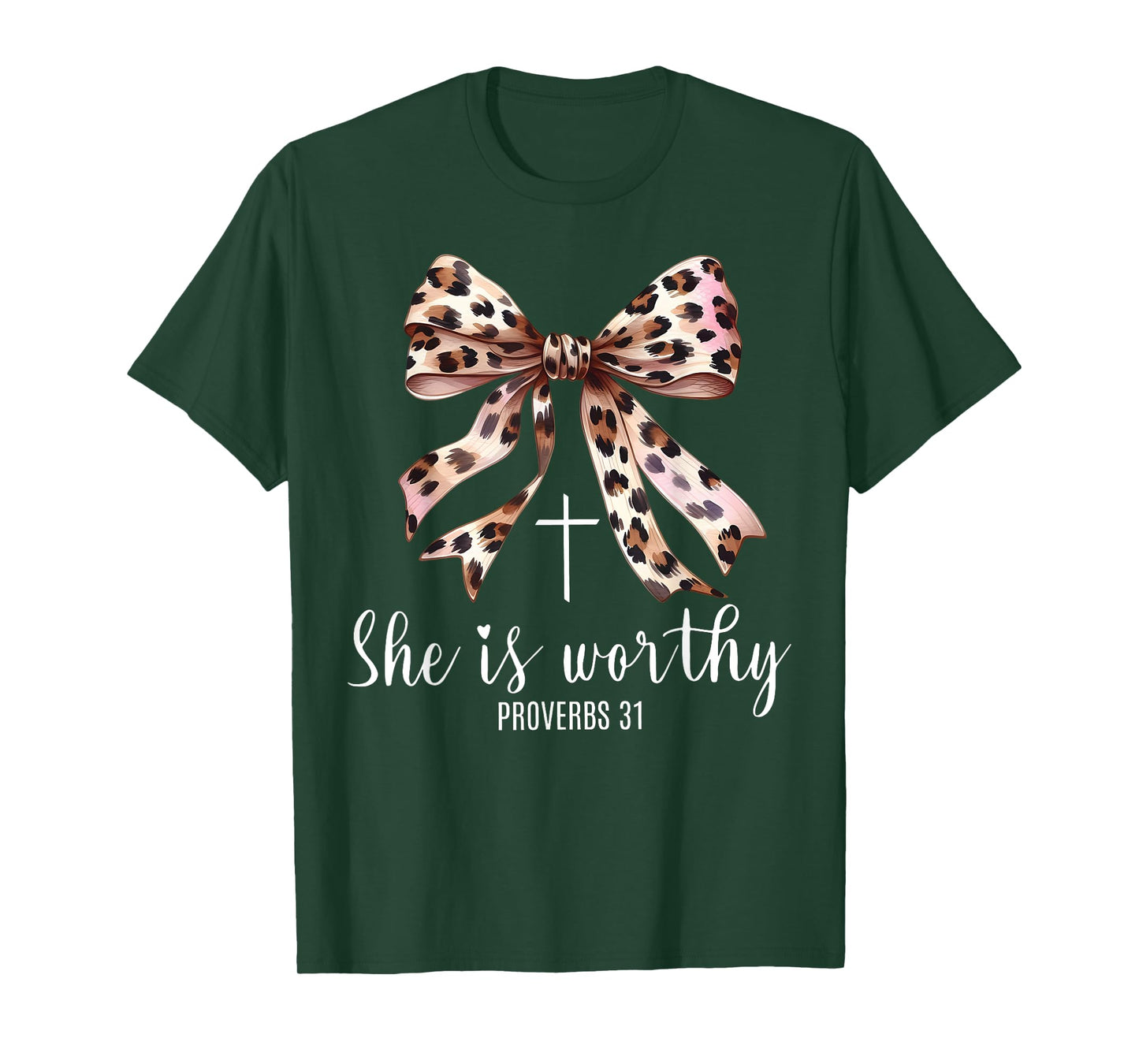 Christian Coquette Leopard Bow She Is Worthy Bible Religious T-Shirt