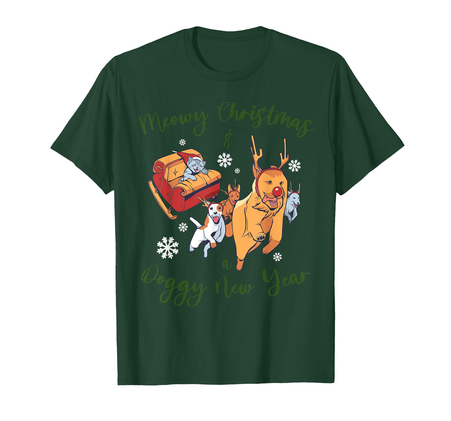 Dog with Cat on Christmas Men Women T-Shirt