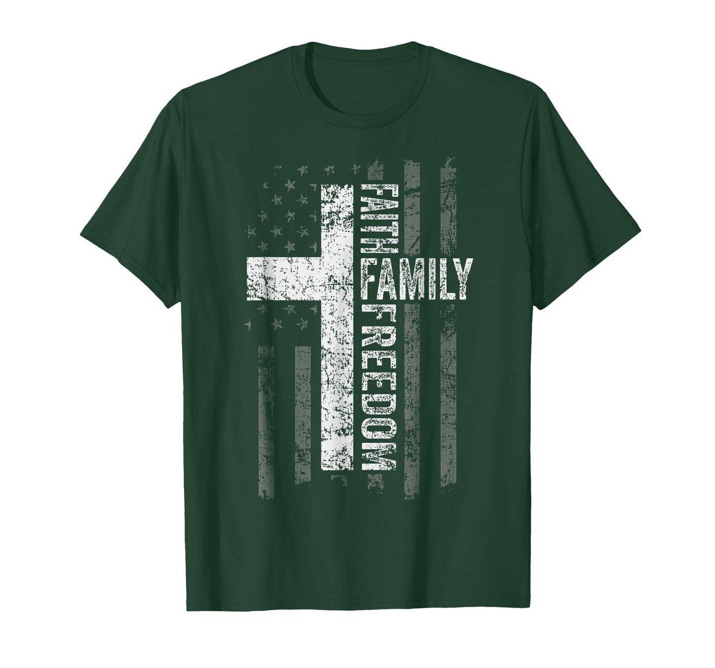Faith Family Freedom Patriotic Christian Vintage USA Flag T-Shirt