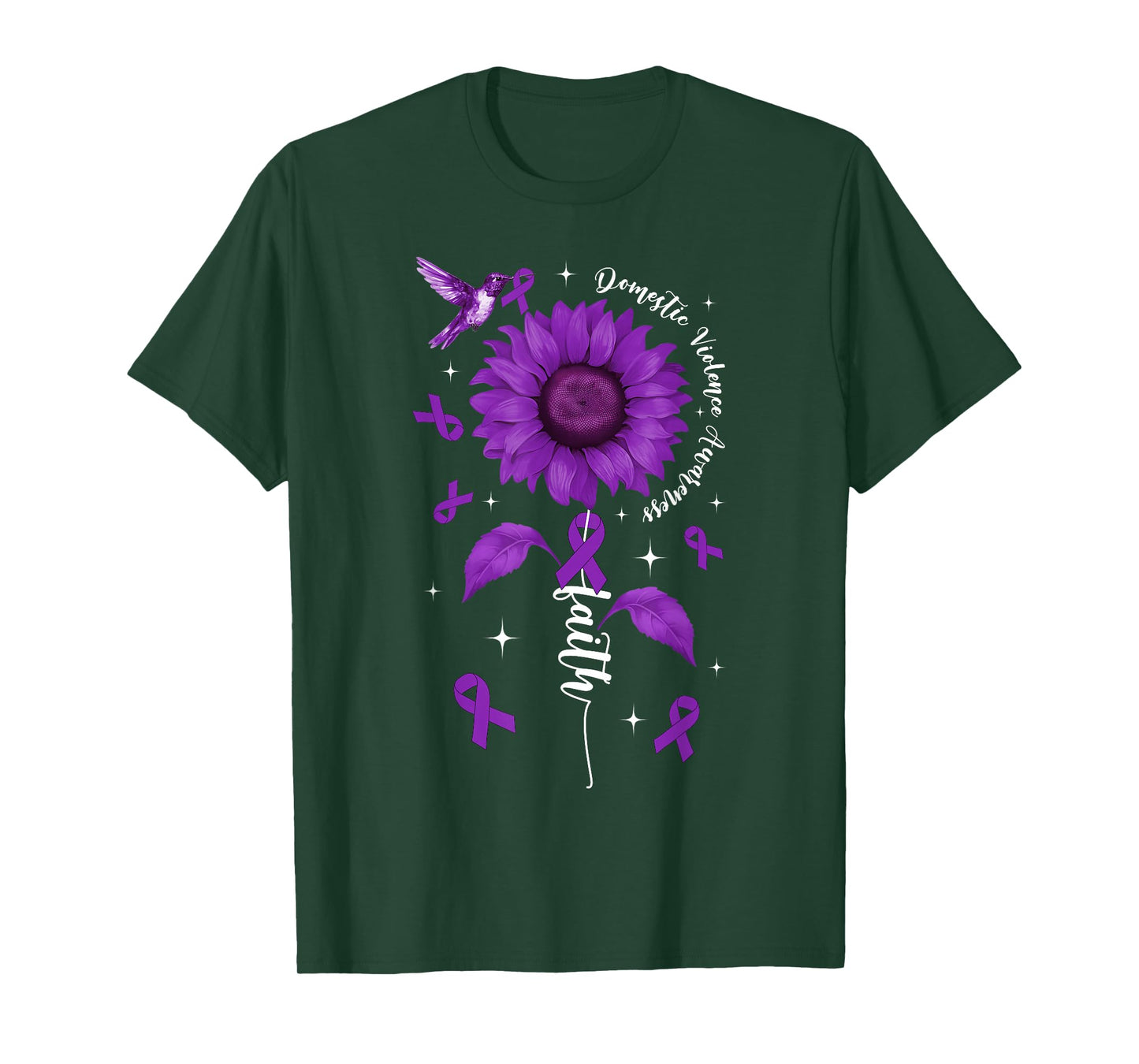 Faith Domestic Violence Awareness Purple Ribbon & Sunflower T-Shirt