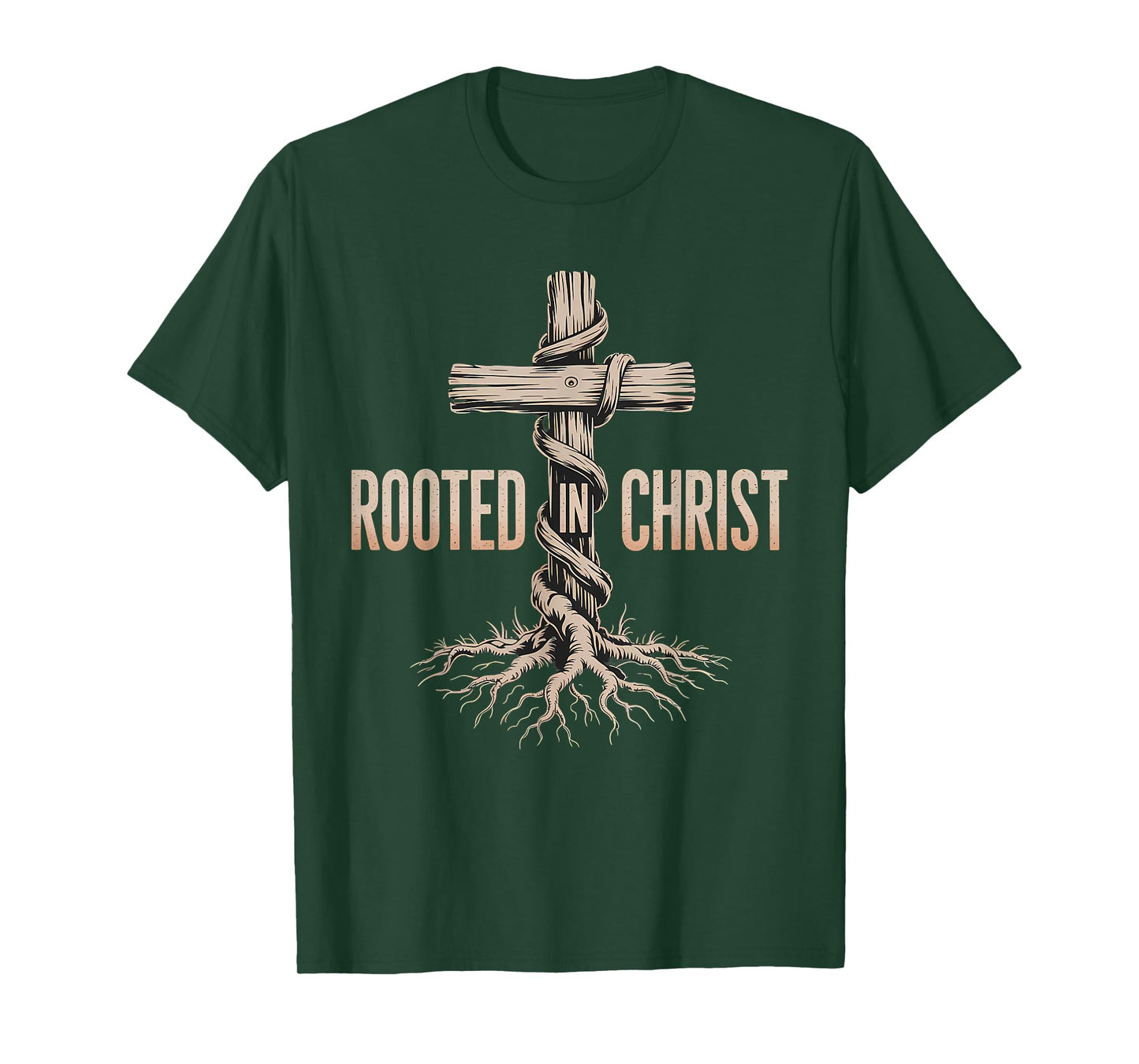 Rooted in Christ Jesus Cross Christian Faith T-Shirt