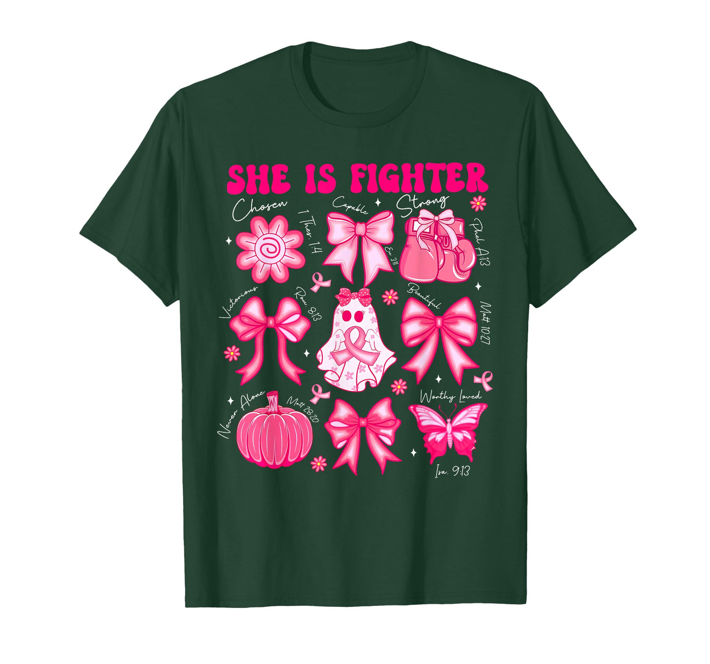 Breast Cancer Ghost Fighter Bible Verse Halloween Men Women T-Shirt