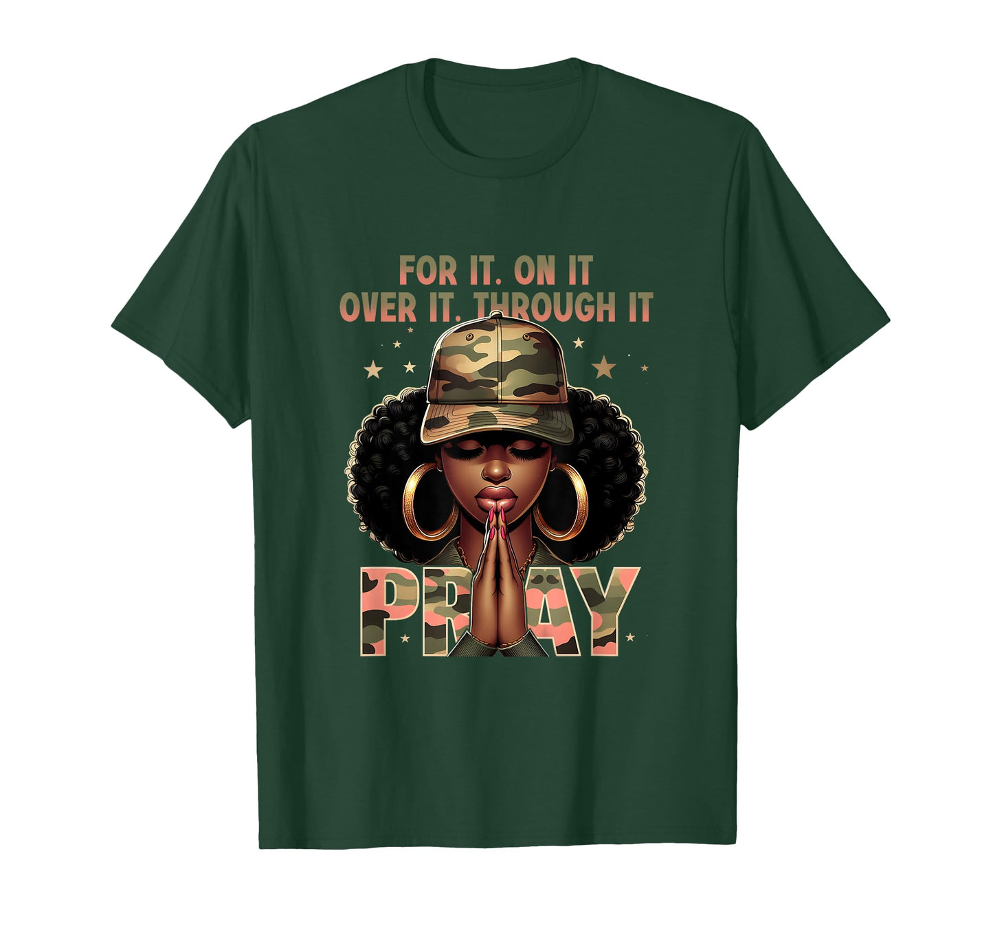 Camo Pray Faith Christian Inspirational Black Woman T-Shirt