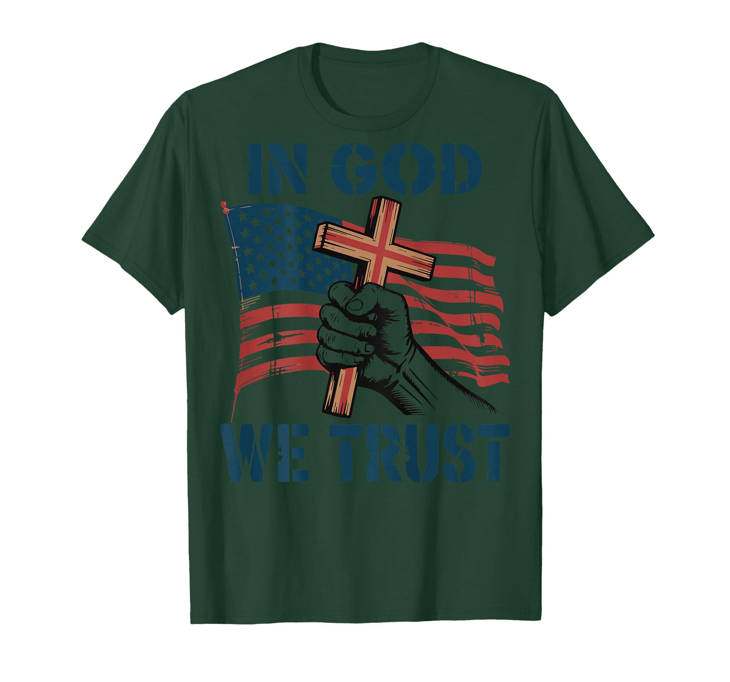 Mens in God We Trust Christian Patriotic Cross American Flag T-Shirt
