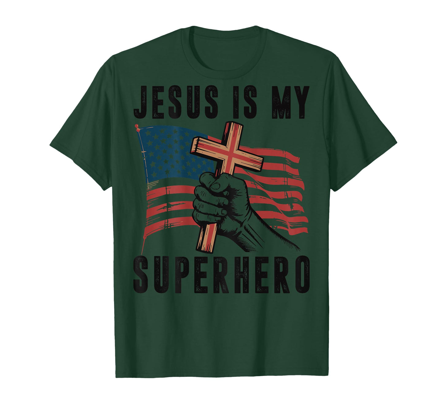 Jesus My Superhero Christian Patriotic Cross American Flag T-Shirt