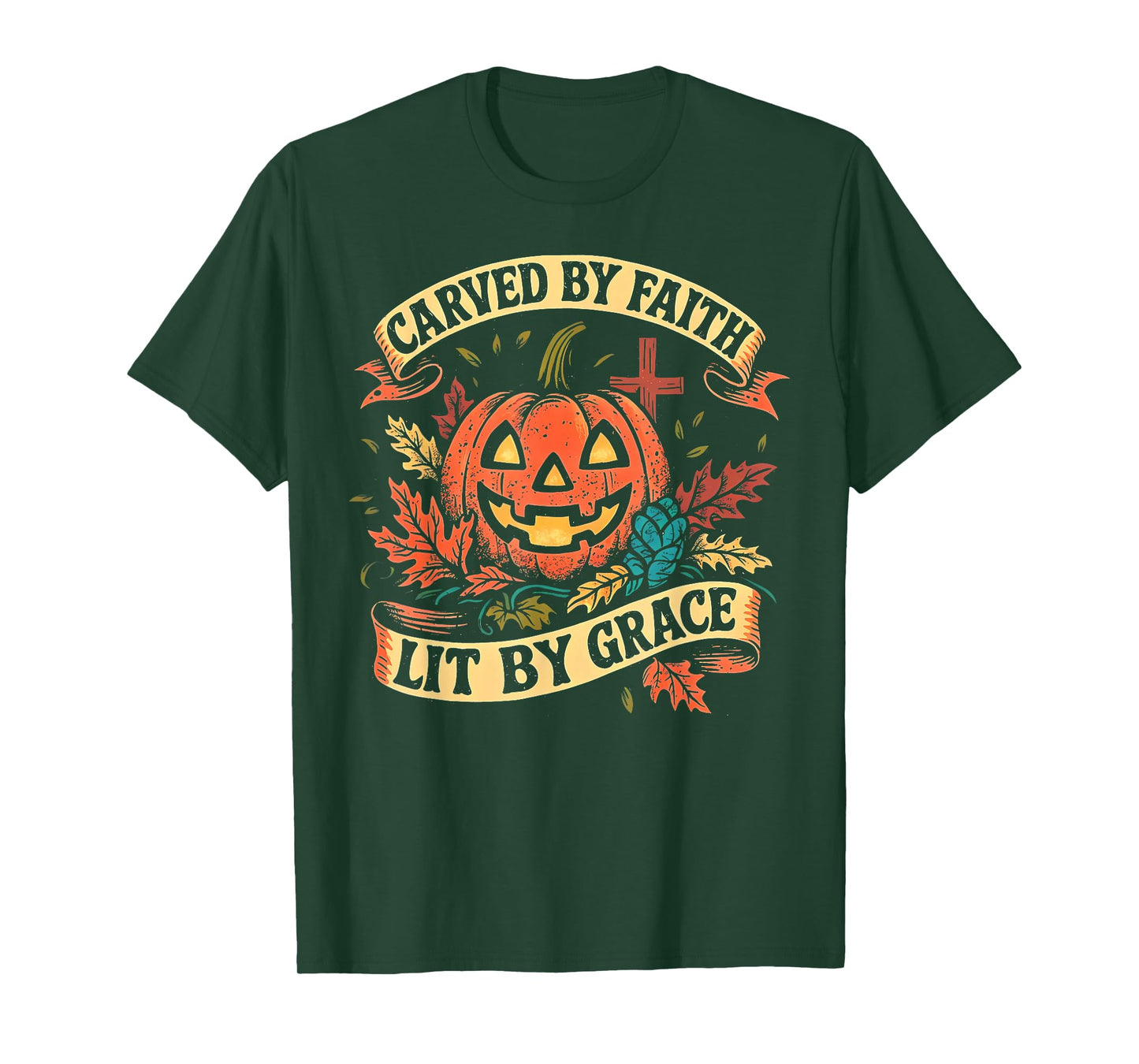 Carved by Faith Lit by Grace Religious Christian Halloween T-Shirt