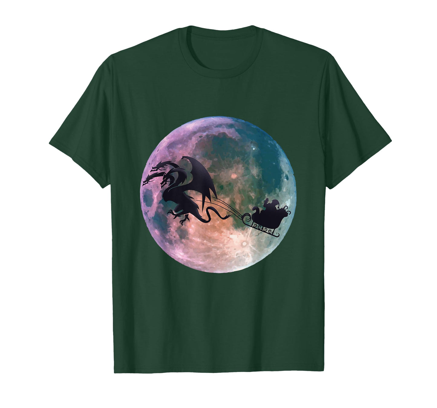 Christmas Santa Claus Flying Past the Moon With Dragon Gift T-Shirt