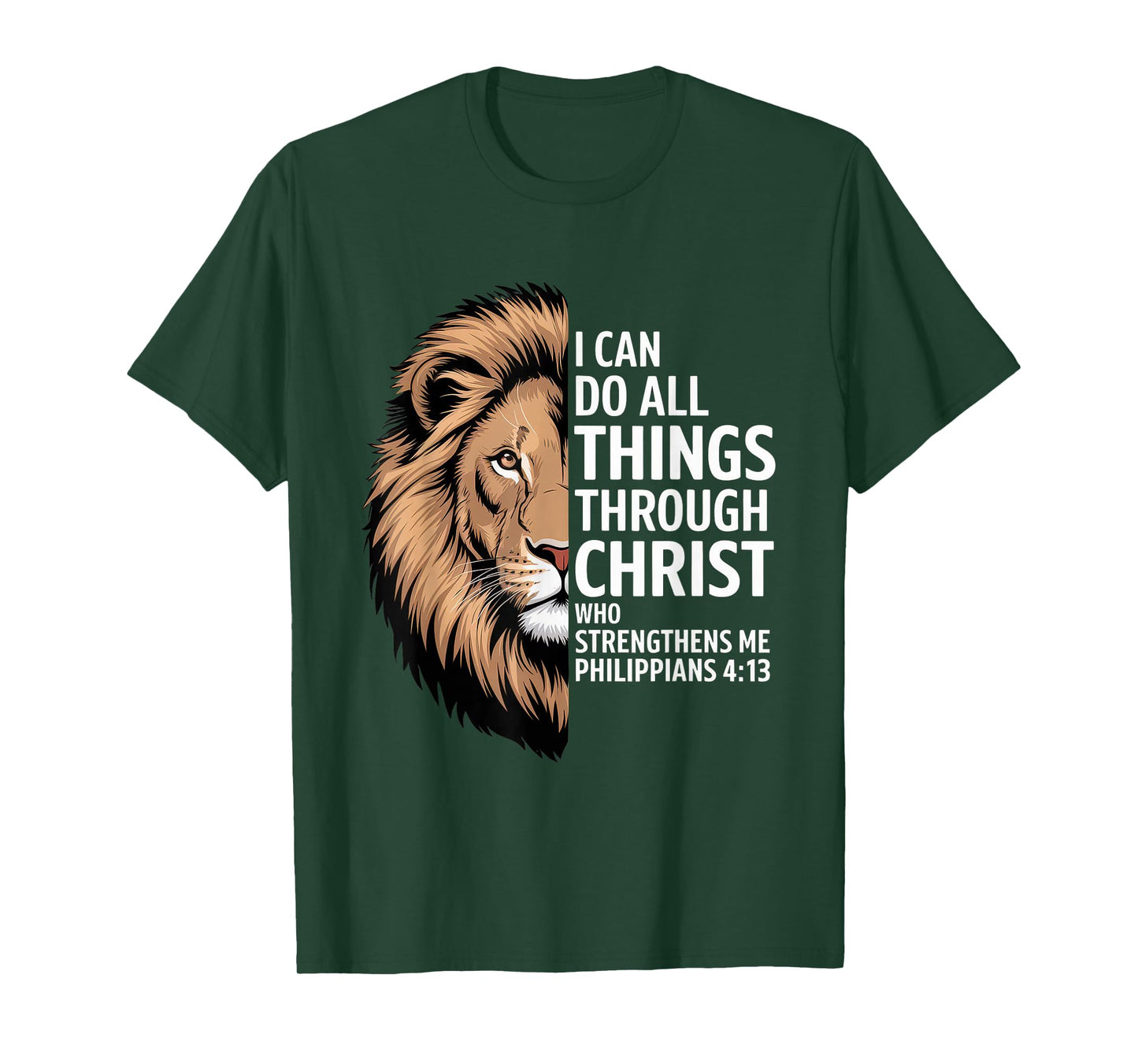Christian Tshirt Philippians 4:13 Religious Lion Strengthens T-Shirt
