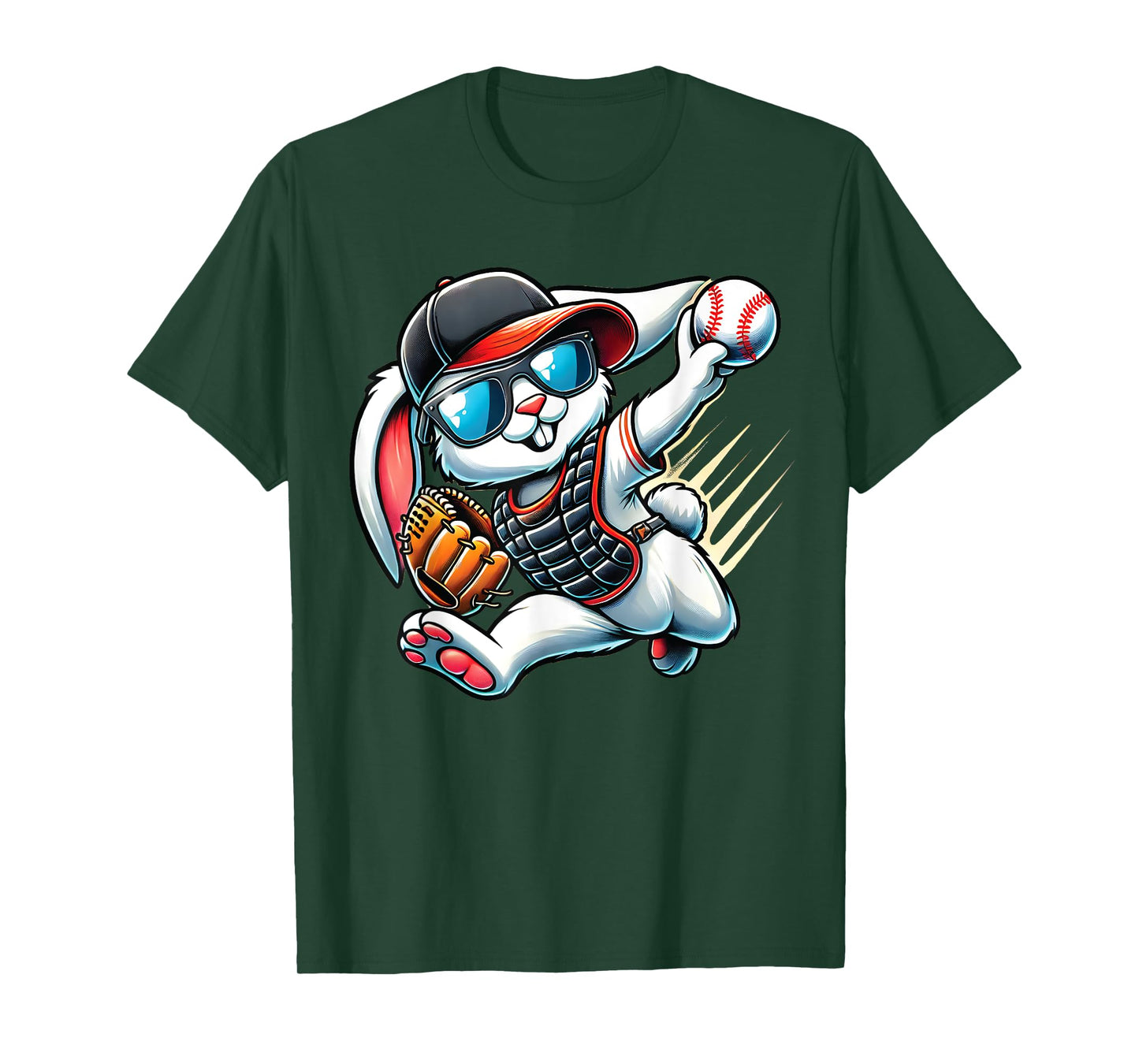 Easter Bunny Playing Baseball Catcher Teen Boys Kid Baseball T-Shirt