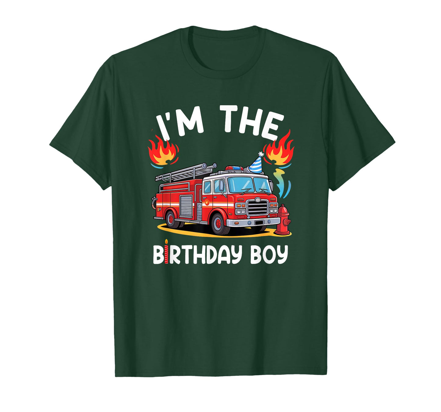 Kids Birthday Boy Fire Truck Firefighter Bday Party Theme T-Shirt