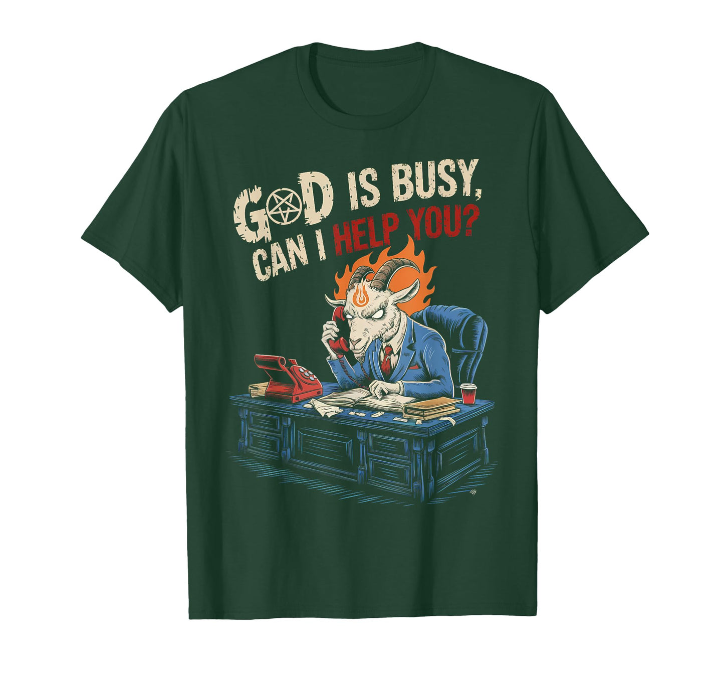 Satanic Goat Office Demon Occult Funny Sarcastic T-Shirt